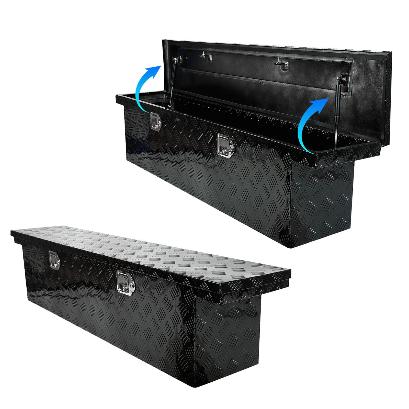 Eivojor 60" Heavy Duty Aluminum Stripes Plated Tool Box Pick Up Truck Bed RV Trailer Toolbox Storage Organizer with Locks and Keys,60"x 12"x 14"-Black