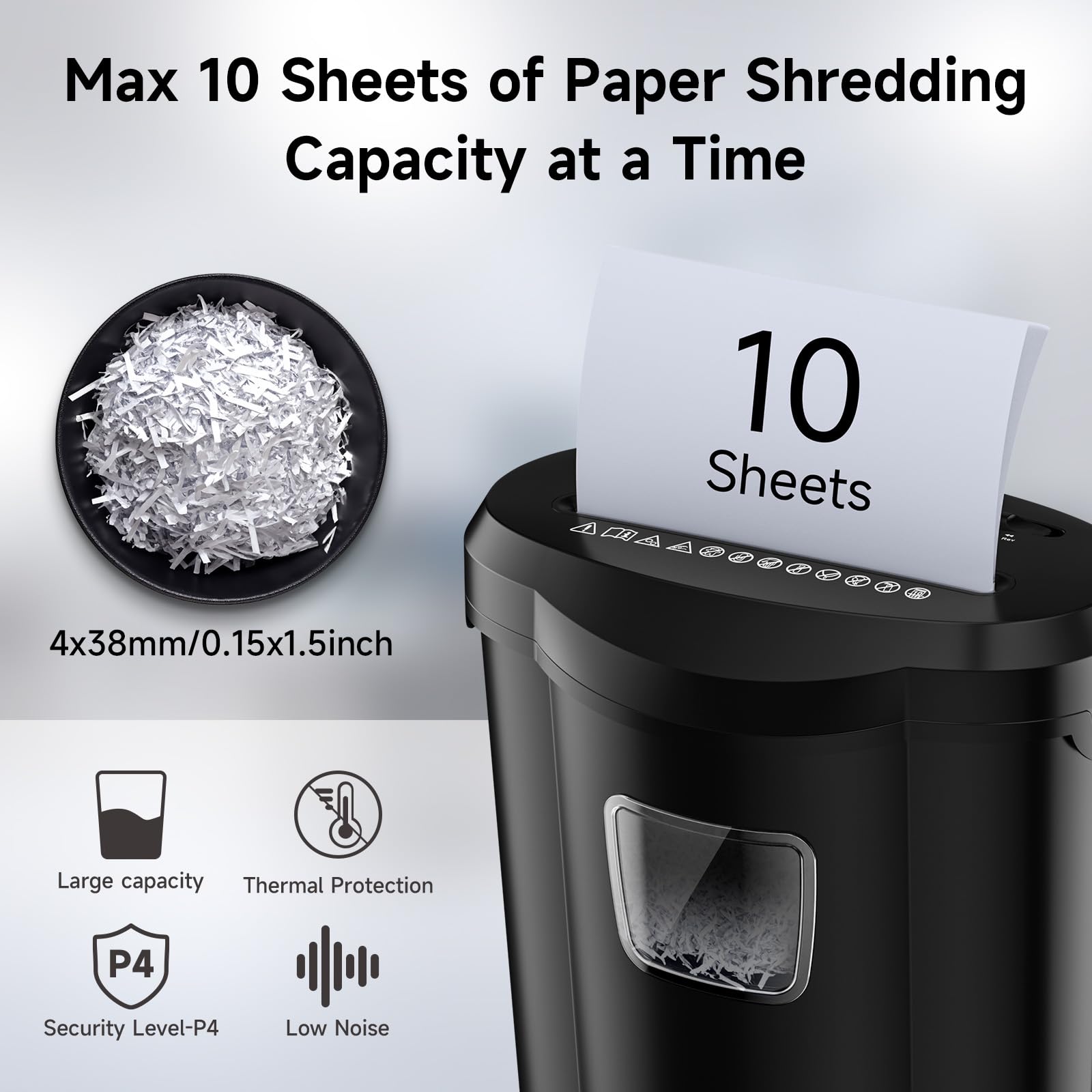 KRT Paper Shredder for Office Home, 10-Sheet Micro Cut Paper Shredder Auto Feed Cross Cut with 5.2 Gallons Bin, P-4 High Security Level, no Shreds CDs/DVDs