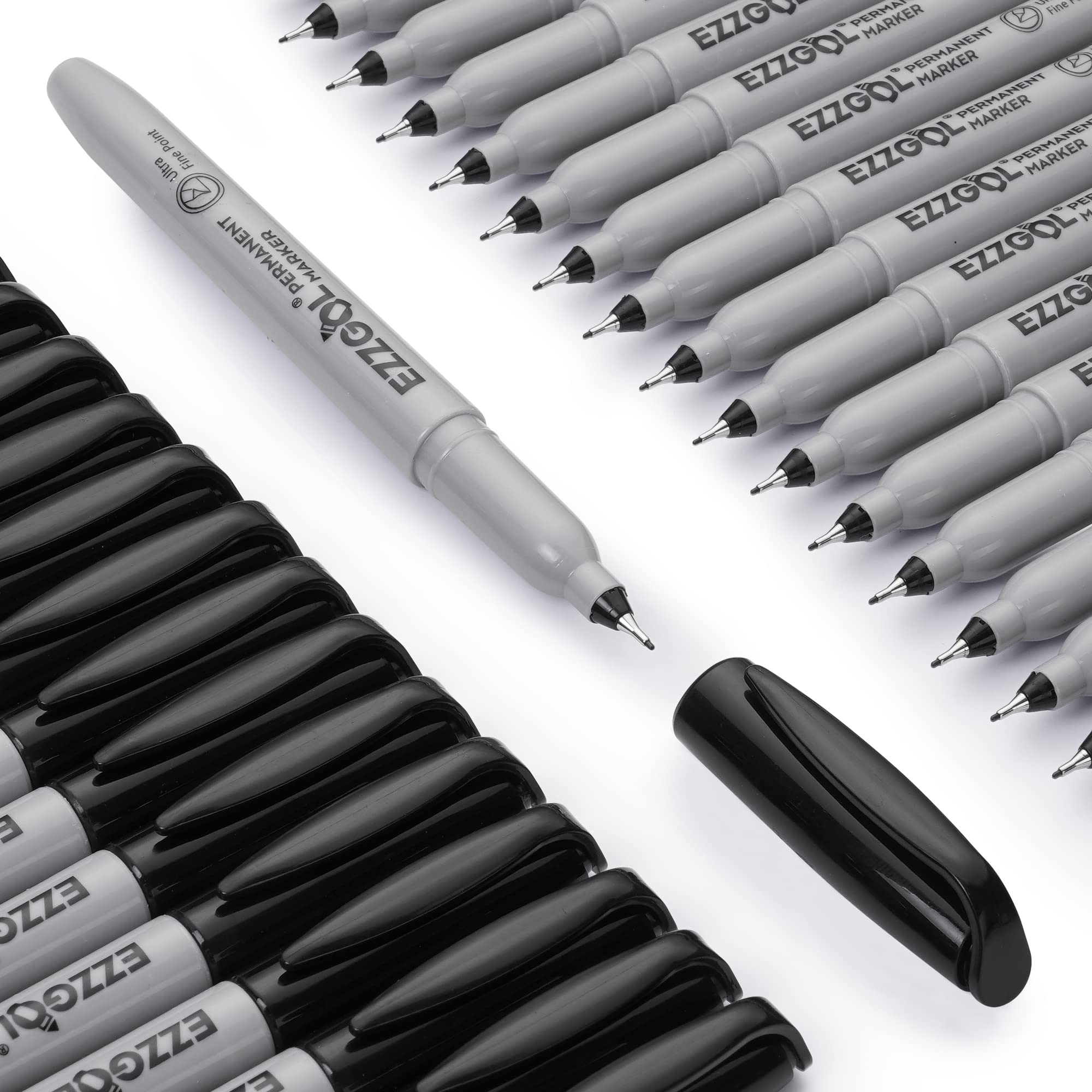 Ezzgol Ultra Fine Permanent Marker, 36 Pack Ultra Fine Point Black Permanent Marker set, Works on Plastic, Wood, Stone, Metal and Glass for Doodling, Marking