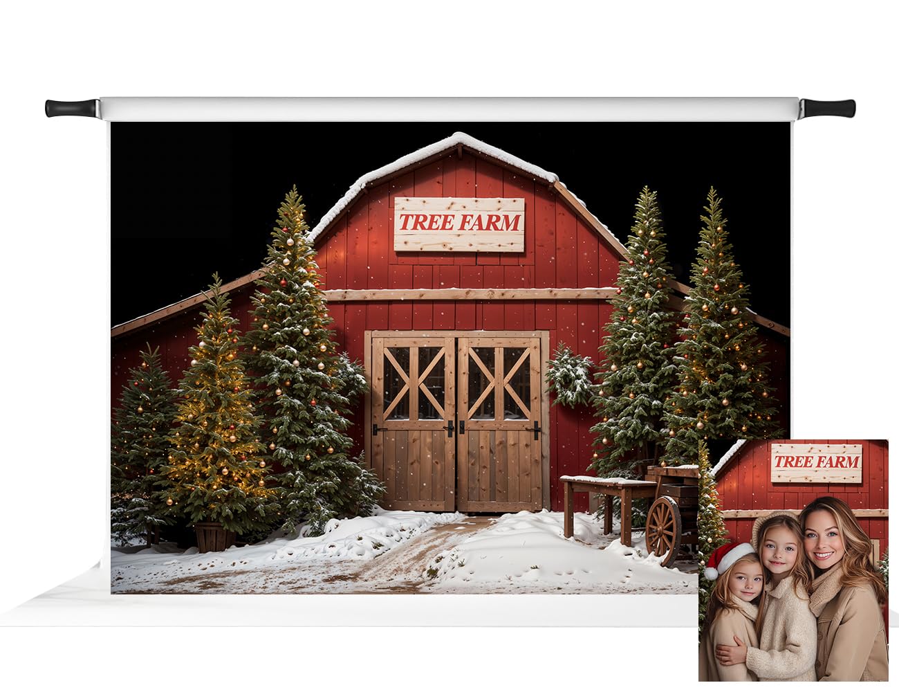 Kate Farm Christmas Photography Backdrop Red Tree Farm Background Winter Snow Photo Background Studio Props,7x5ft