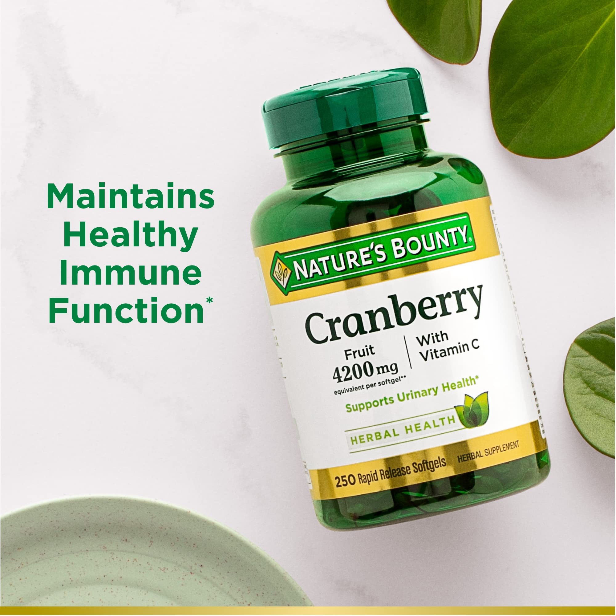 Nature's Bounty Cranberry 4200mg With Vitamin C, Urinary Health & Immune Support, Cranberry Concentrate, 250 Rapid Release Softgels