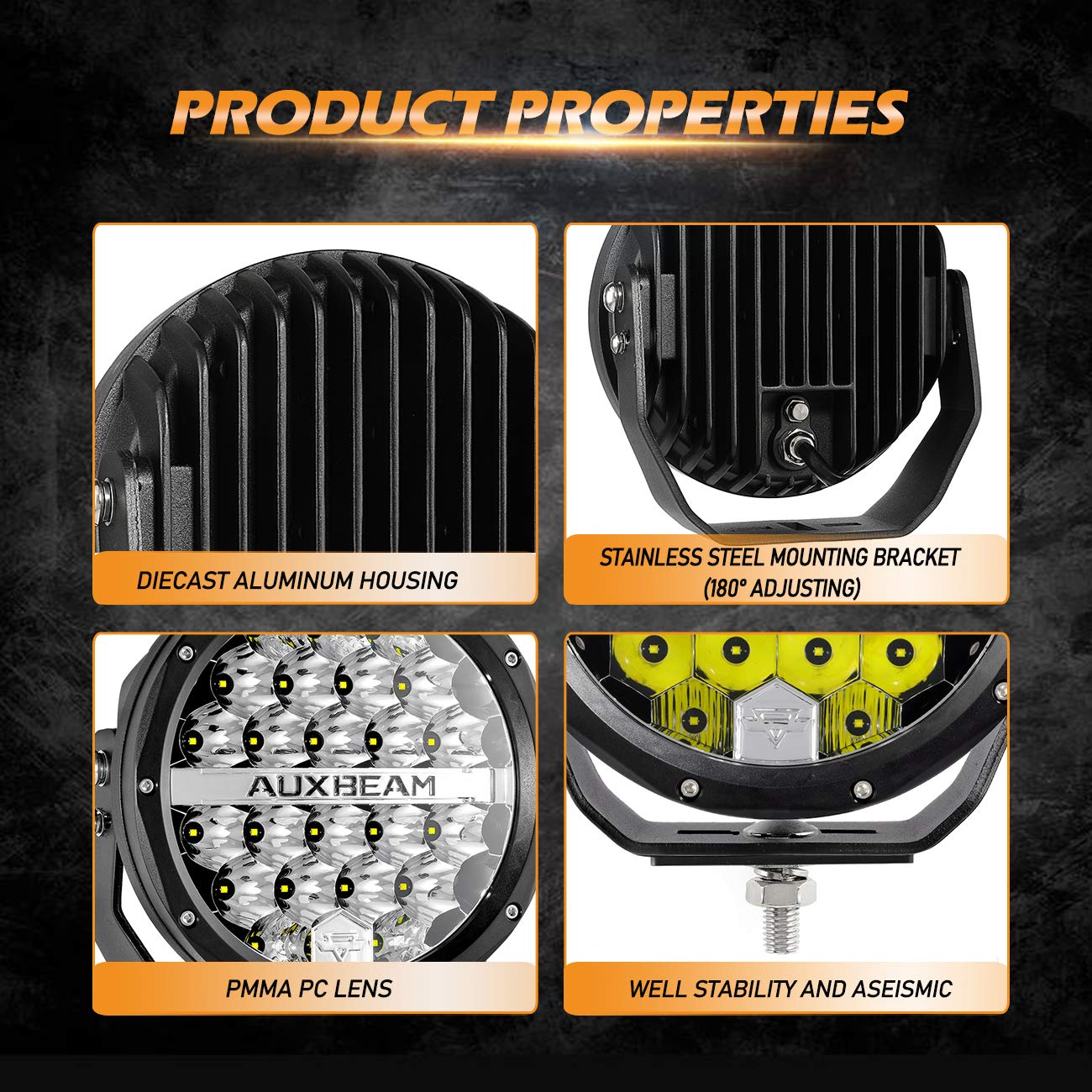 Auxbeam Round LED Offroad Lights, 7 Inch 240W Spot Driving Light Pods with DRL 24000LM Super Bright Off Road Ditch Work Light Bar with DT Wiring Harness for Wrangler Ford Chevy Truck SUV