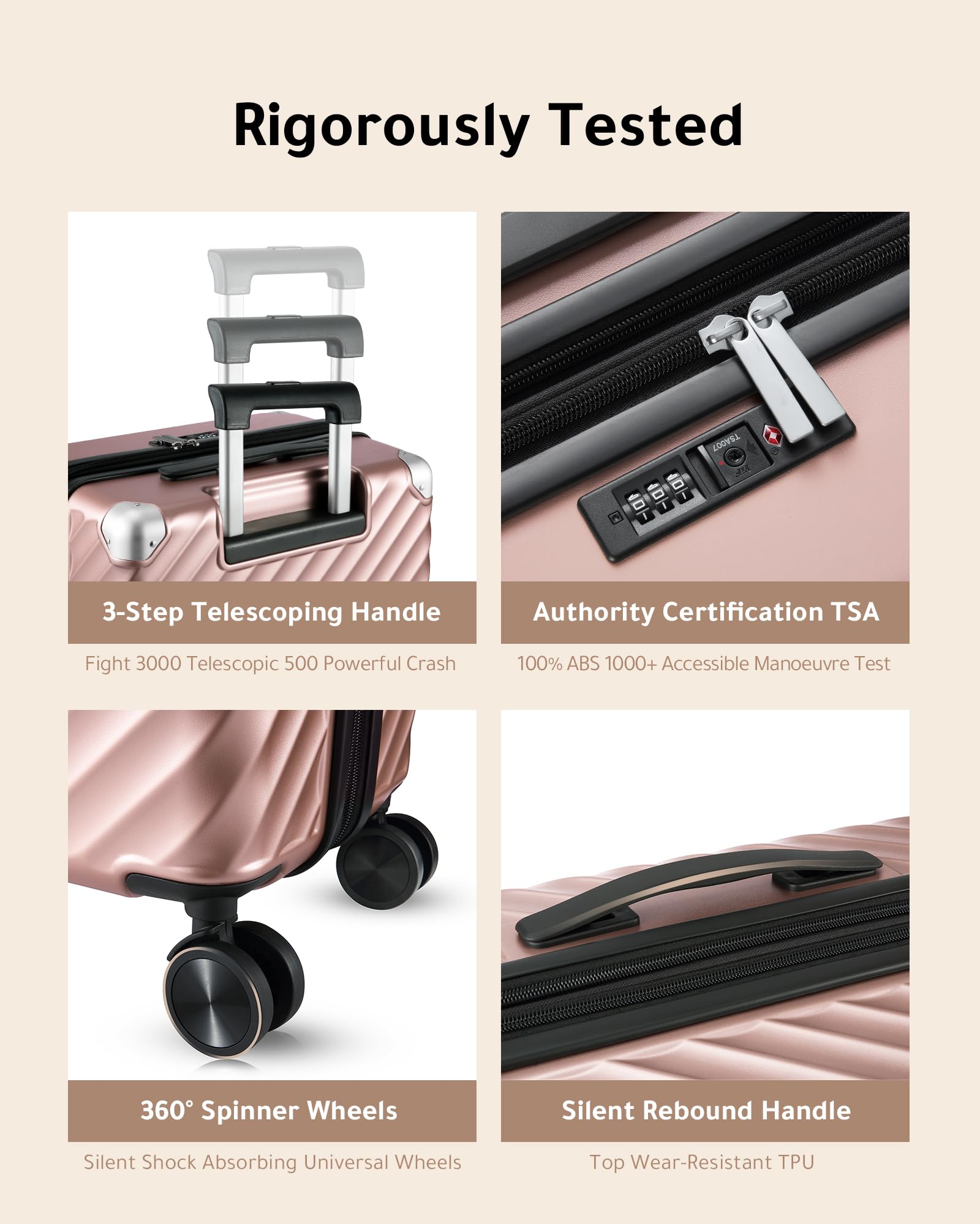 LUGGEX Carry On Luggage 22x14x9 Airline Approved - 100% Polycarbonate Expandable Hard Shell Suitcase with Spinner Wheels (Rose Gold, 20 Inch)