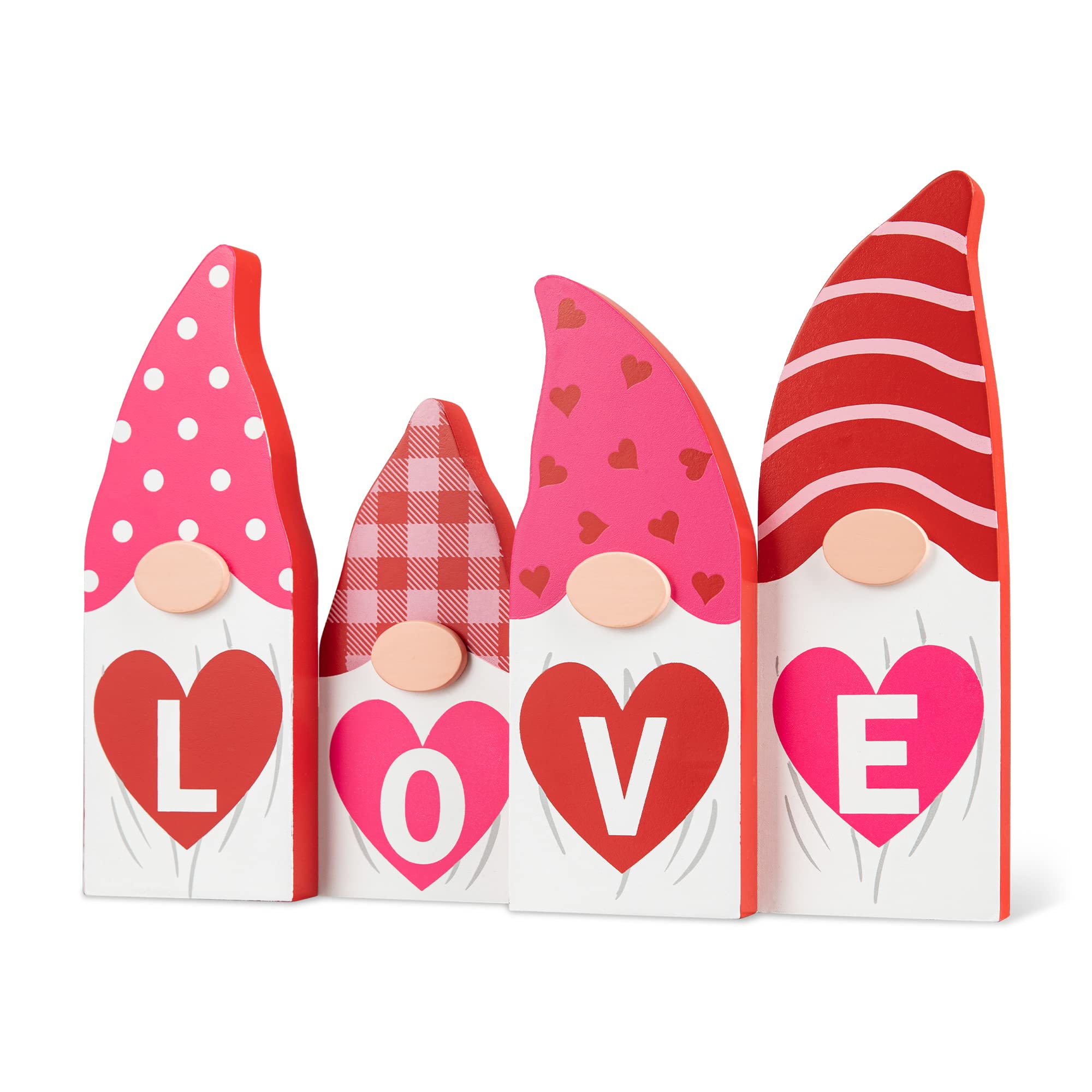 Glitzhome Valentine Gnomes Decorations for Home 9"H Valentines Day Love Gnome Blocks Decor Famhouse Romantic Valentine's Day Gnome Wooden Signs Tabletop Decor for Wedding Anniversary Party Supplies