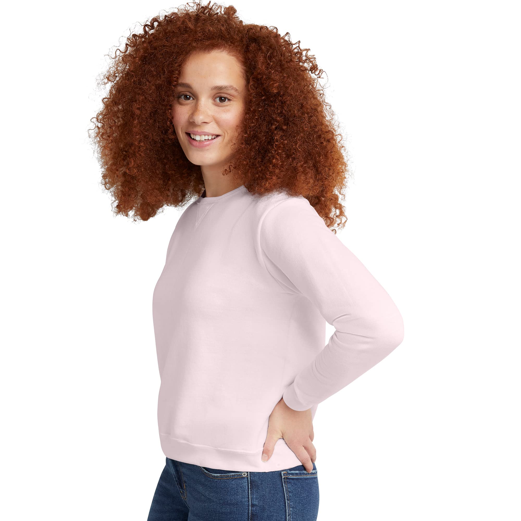 Hanes Womens Ecosmart V-notch Crewneck Sweatshirt, Fleece Pullover For, Pale Pink, Large US