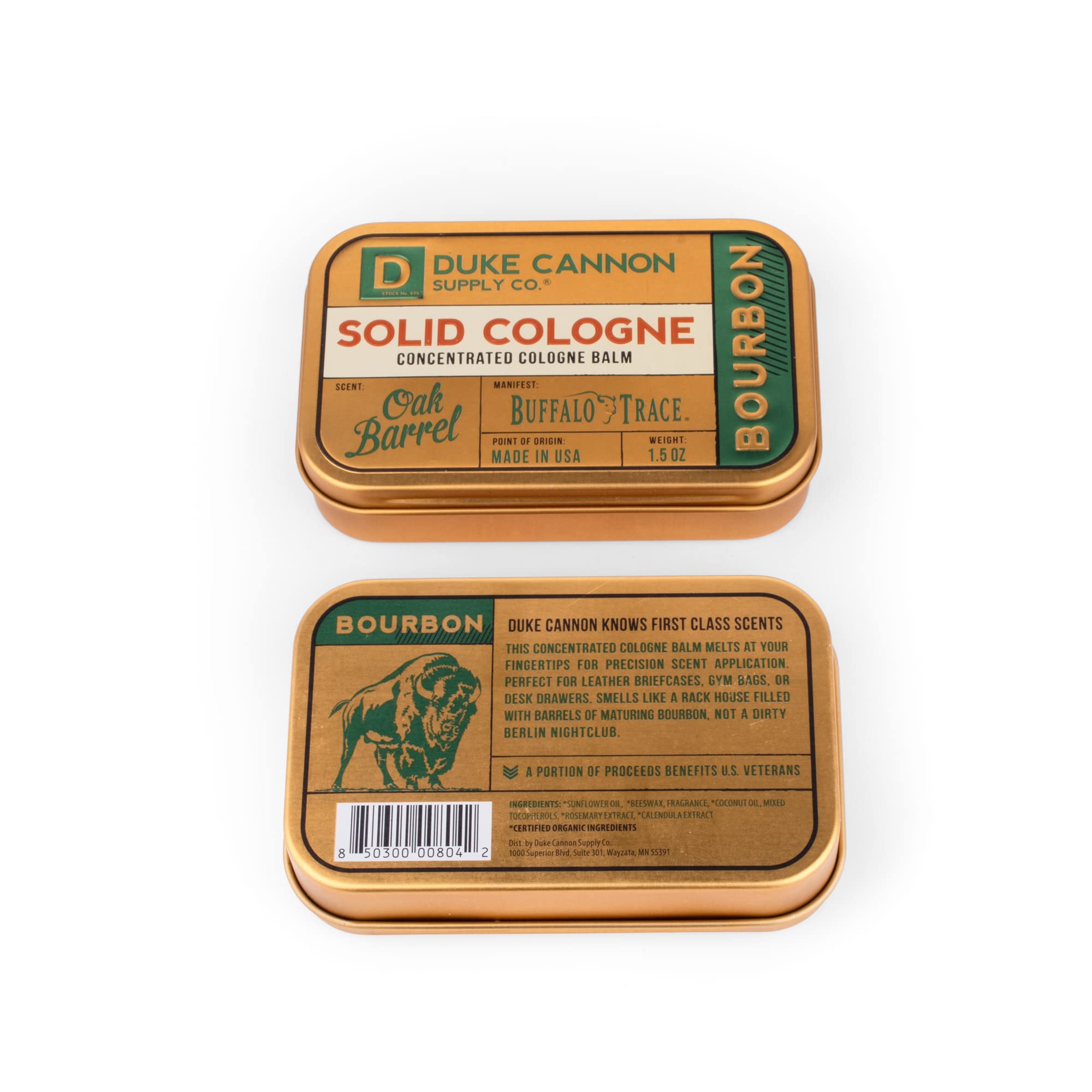 Duke Cannon Supply Co. Solid Cologne for Men Bourbon (Woodsy, Charred Oak Barrel Scent) - Concentrated Balm, Travel-Friendly Convenient Tin, 1.5 oz