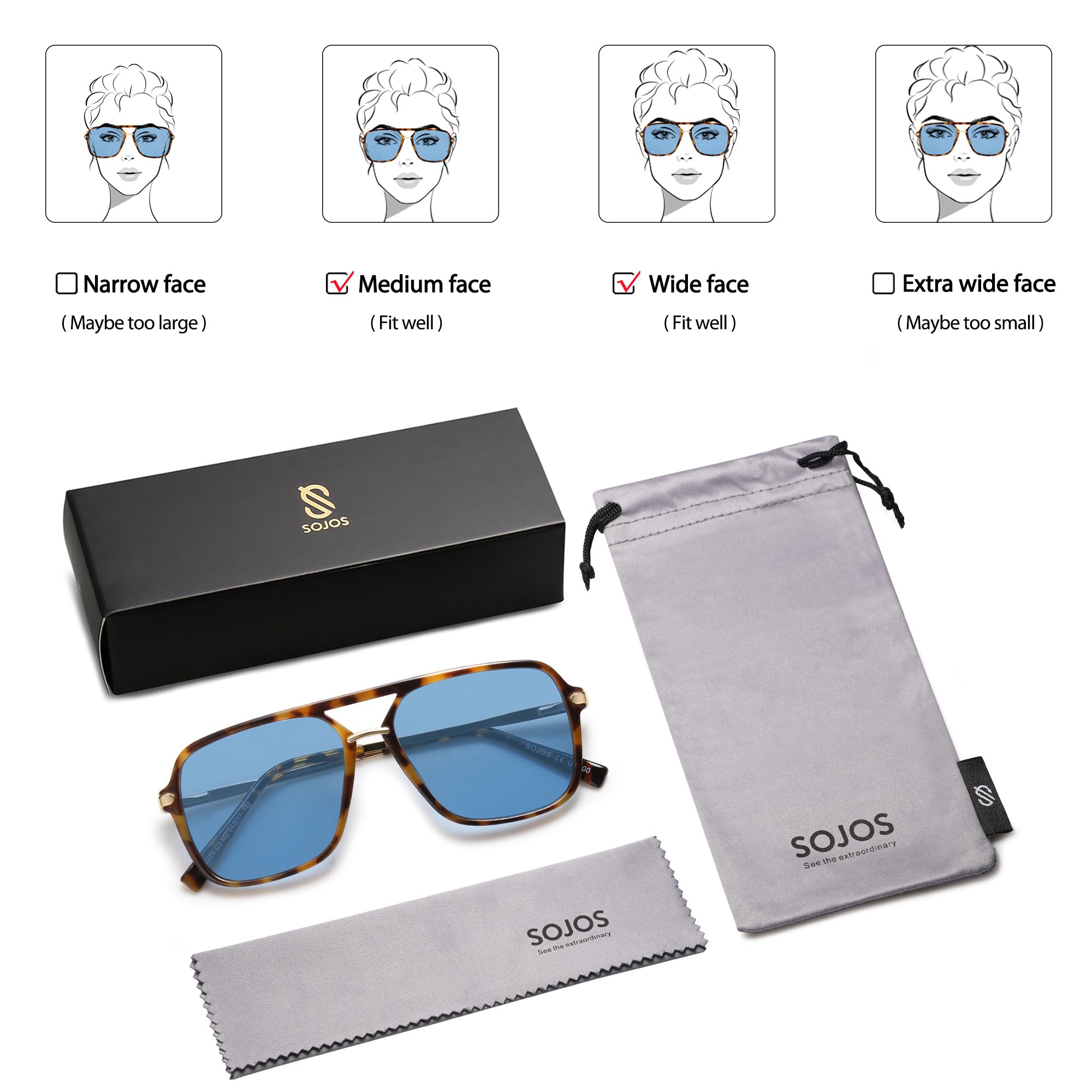 SOJOS Sunglasses for Women & Men, Square, Retro, Polarized Lens, Trendy Aviator, 90s Shades (SJ2229, Brown Tortoise Blue)