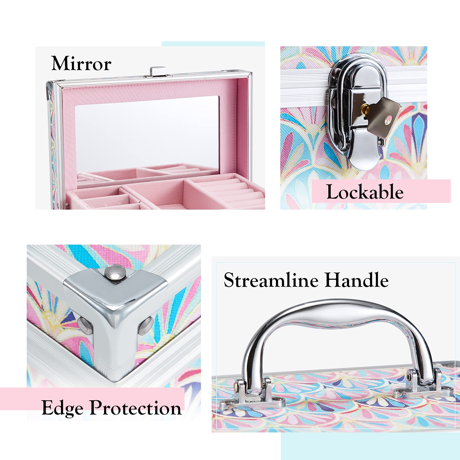 Hododou Girls Jewelry Box Organizer with Drawer & Mirror, Mermaid Tail Style Lockable Storage Case for Kid or Little Girls Jewelry and Hair Accessories