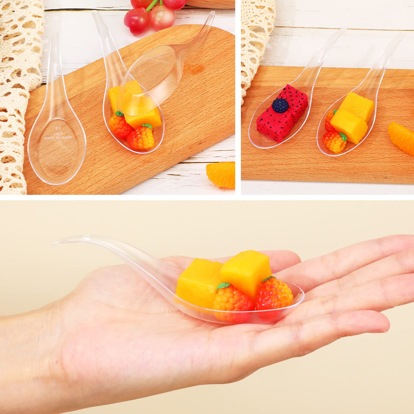 Gandeer 400 Pcs Plastic Spoons, Disposable Mini Tasting Desserts Ice Cream Sample Spoons Bulk, Clear Appetizer Plates for Soup Sushi Pudding Party Wedding 4. 72 x 0. 98 Inch