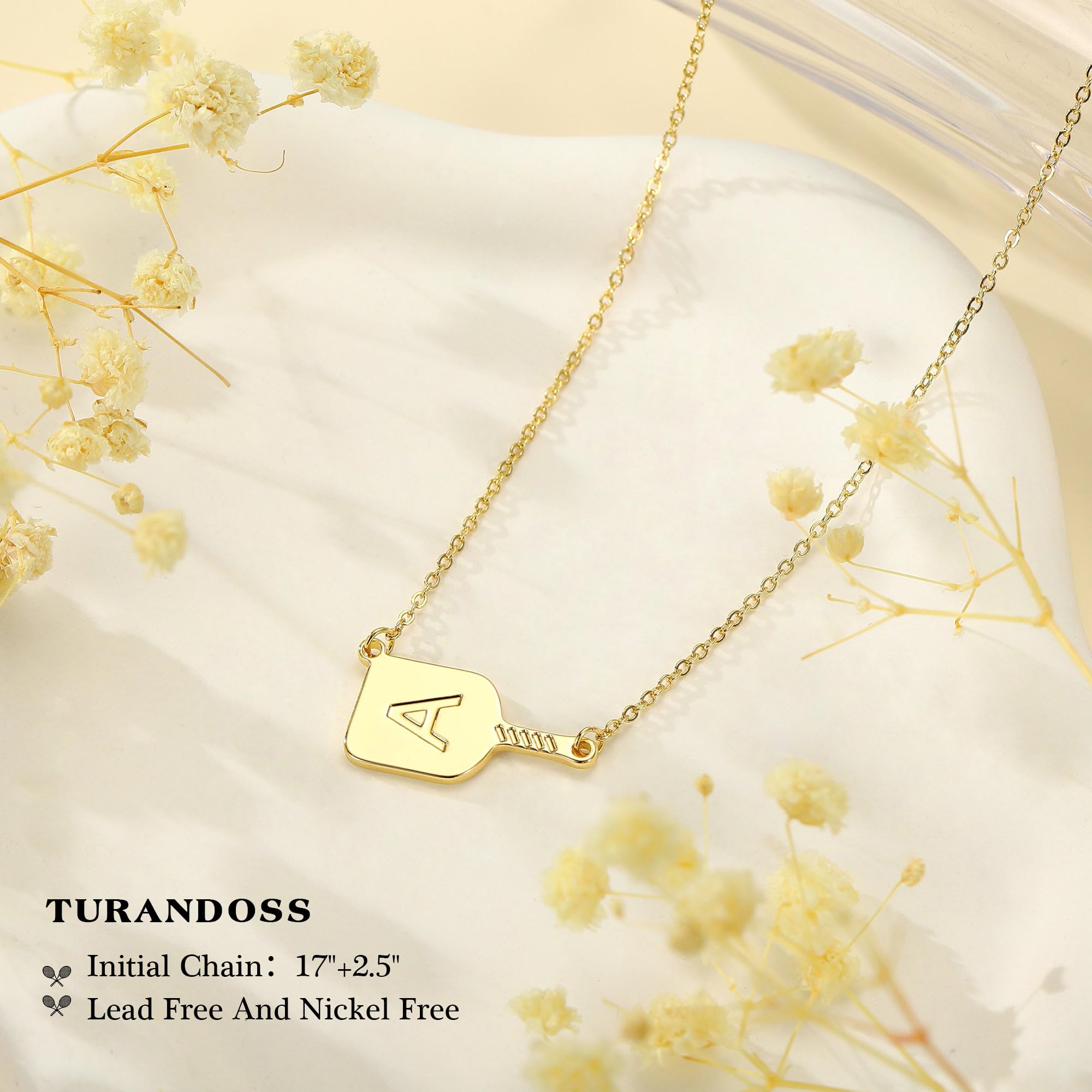 Turandoss Gold Necklace for Women - Pickleball Paddles Pendant Necklace for Women, Dainty Gold Necklace, Initial Necklace, Stainless Steel Necklace for Women, Letter M Necklace, Gold Jewelry