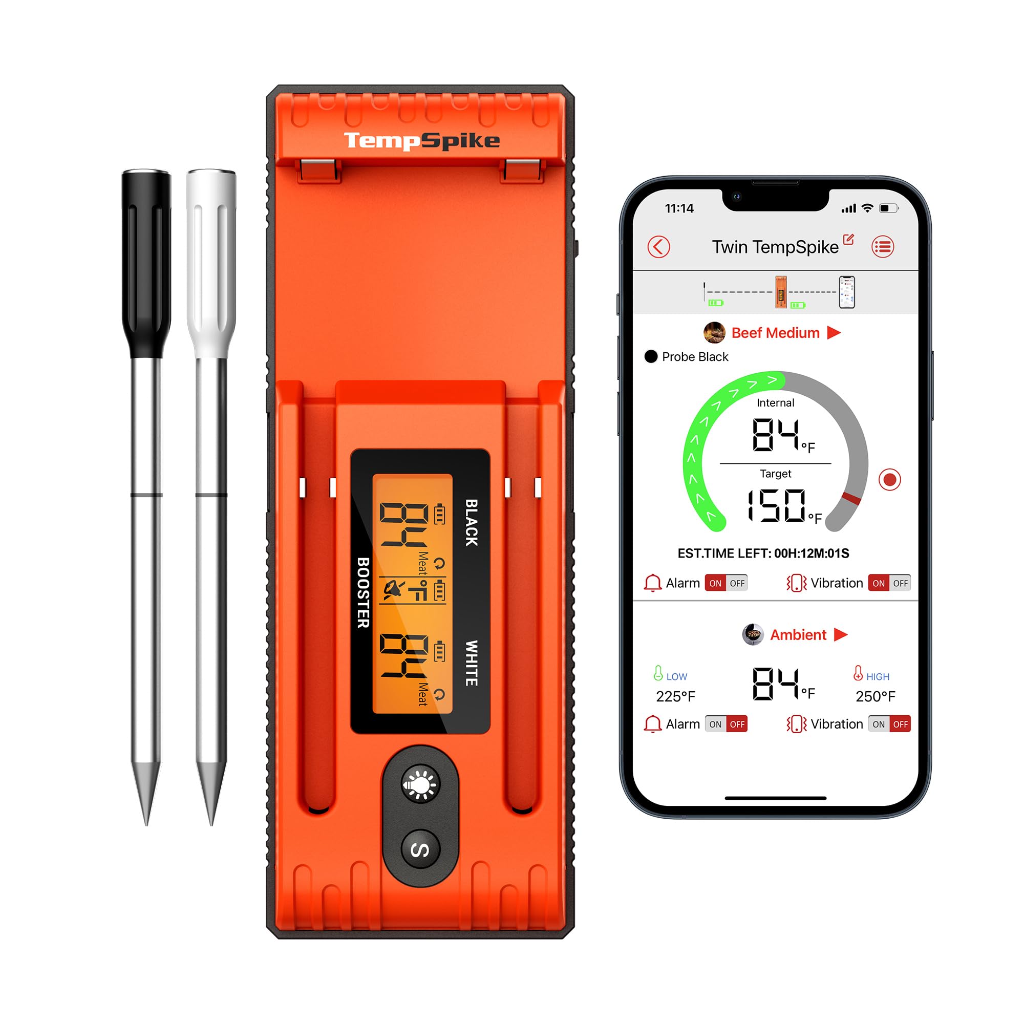 ThermoPro TempSpike Wireless Meat Thermometer with 2 Meat Probes, 500FT Bluetooth Food Thermometer for Cooking with LCD-Enhanced Booster for Turkey Beef Rotisserie BBQ Oven Smoker Thermometer