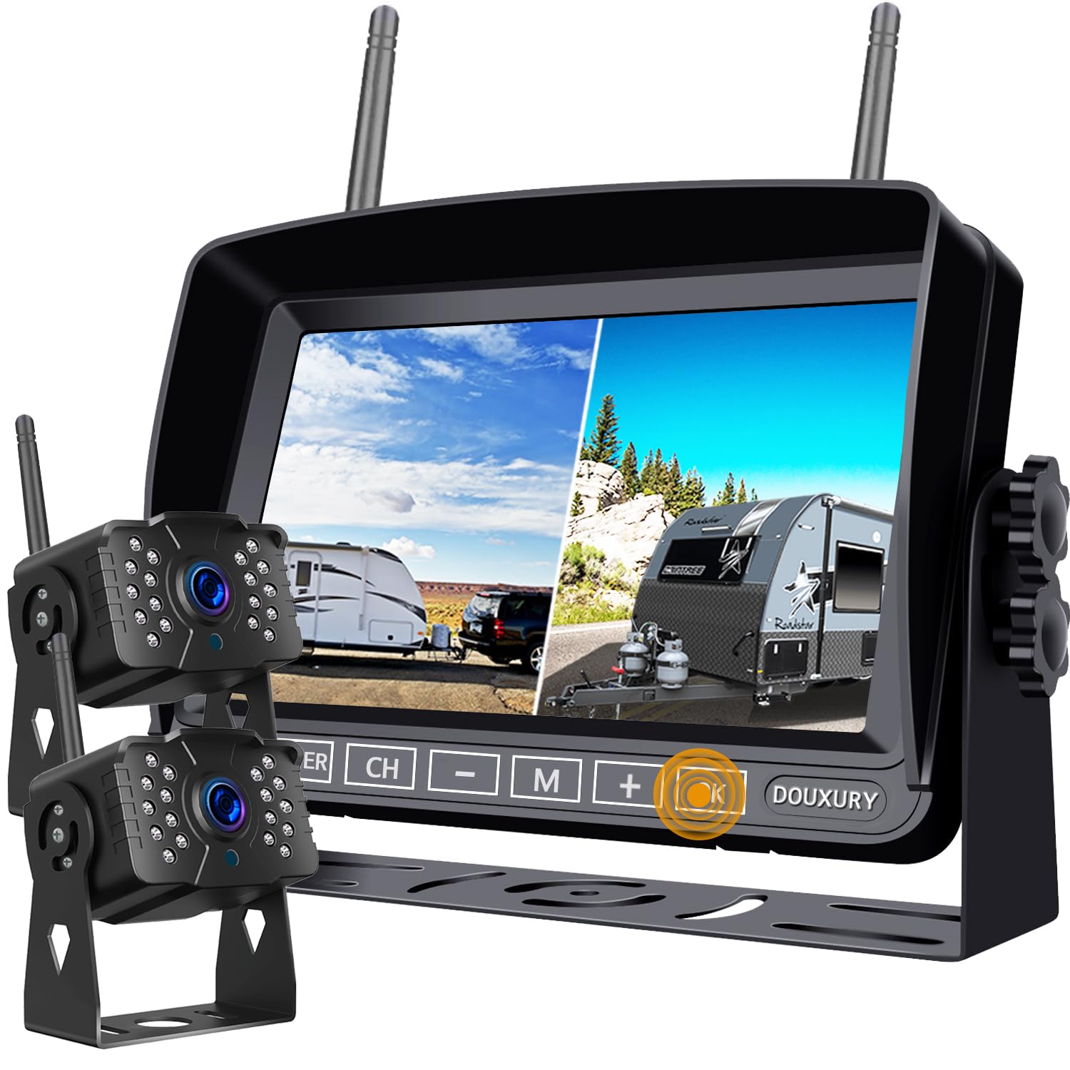 FHD 1080P 2 Digital RV Wireless Backup Camera System for RV Trailer Tr