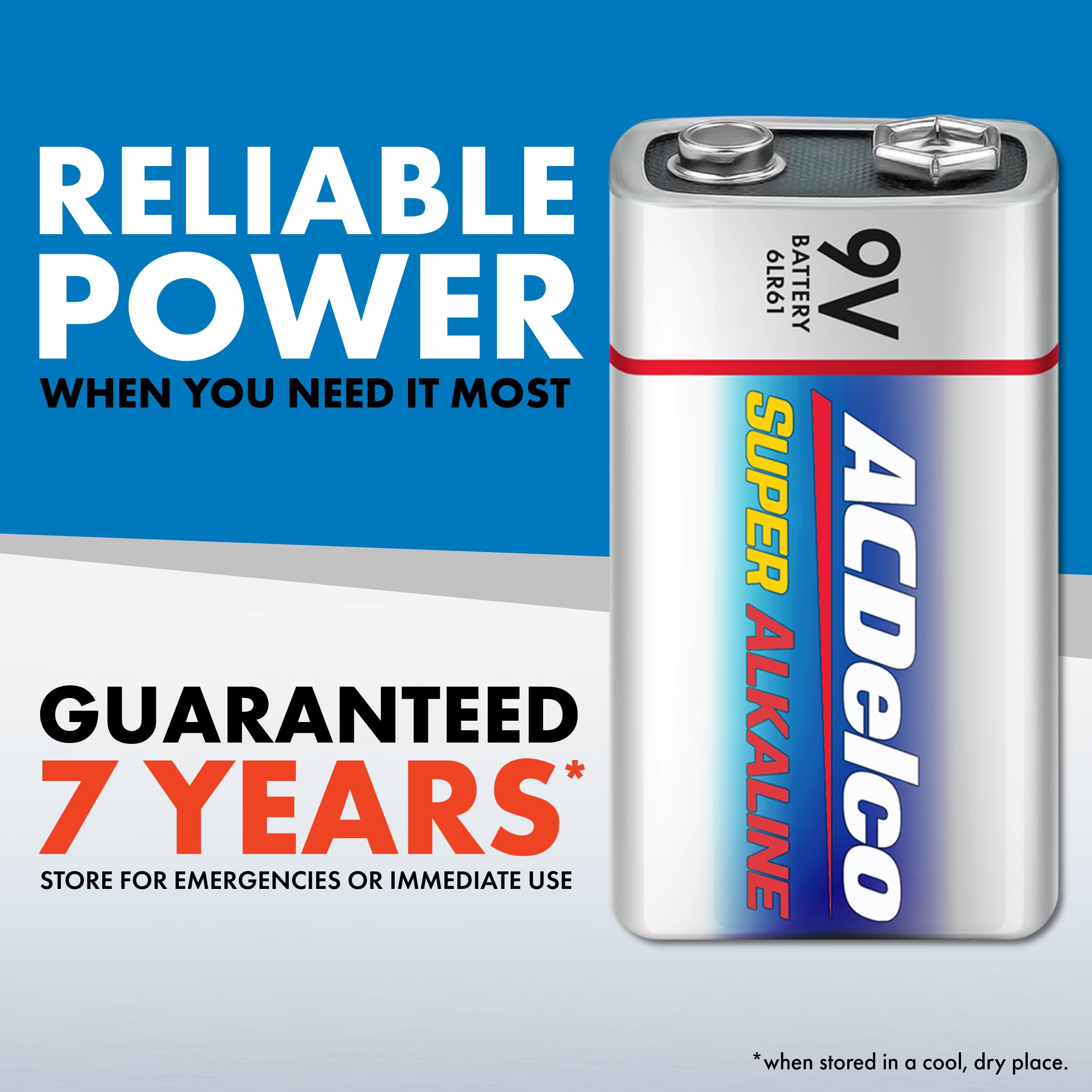 ACDelco 8-Count 9 Volt Batteries, Maximum Power Super Alkaline Battery, 7-Year Shelf Life, Reclosable Packaging