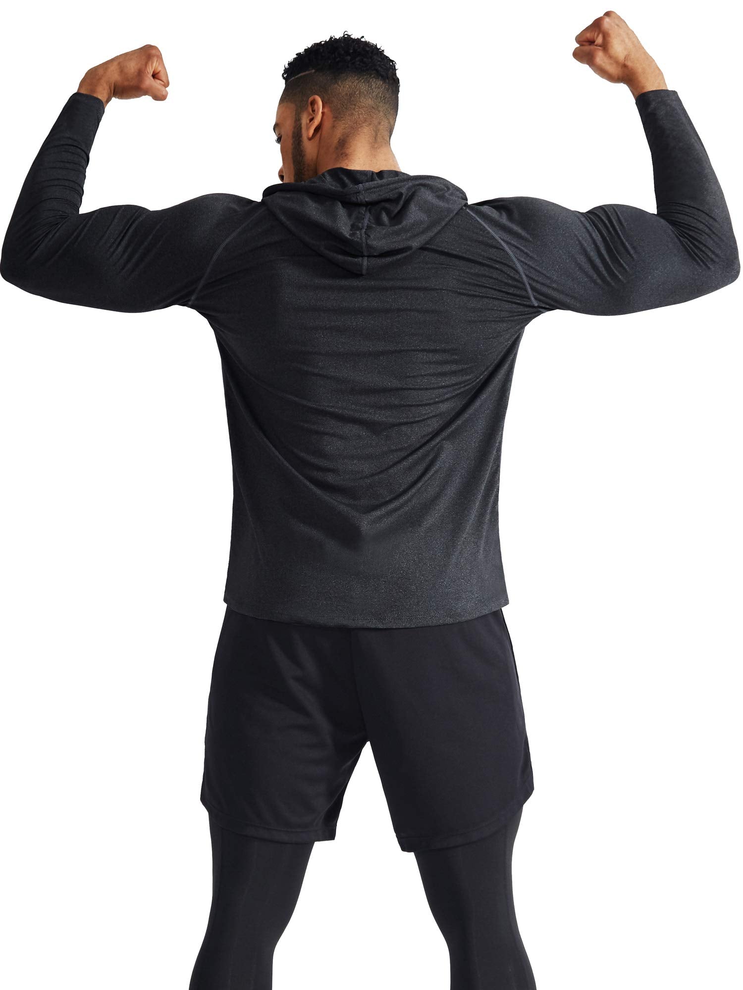 NELEUS Men's 2 Pack Dry Fit Running Shirt Long Sleeve Workout Athletic Shirts with Hoods,5071 Dark Grey,Light Grey,US L,EU XL