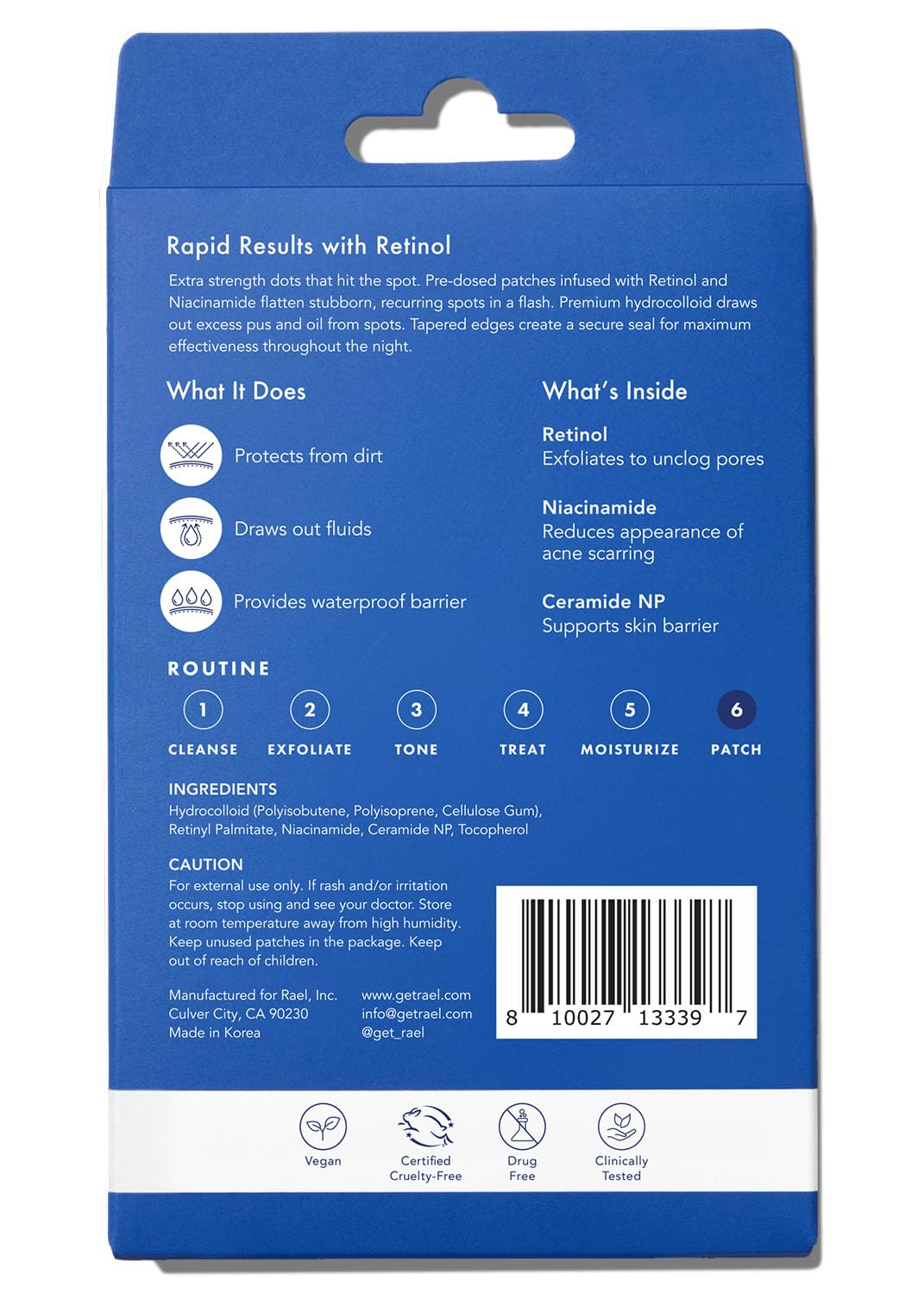 Rael Pimple Patches, Miracle Patch Retinol Spot Cover - Hydrocolloid Acne Patch for Face with Retinol, Blemishes, Zits Absorbing Patch, Breakouts Spot, PM Advanced Treatment, Facial Sticker (72 Count)