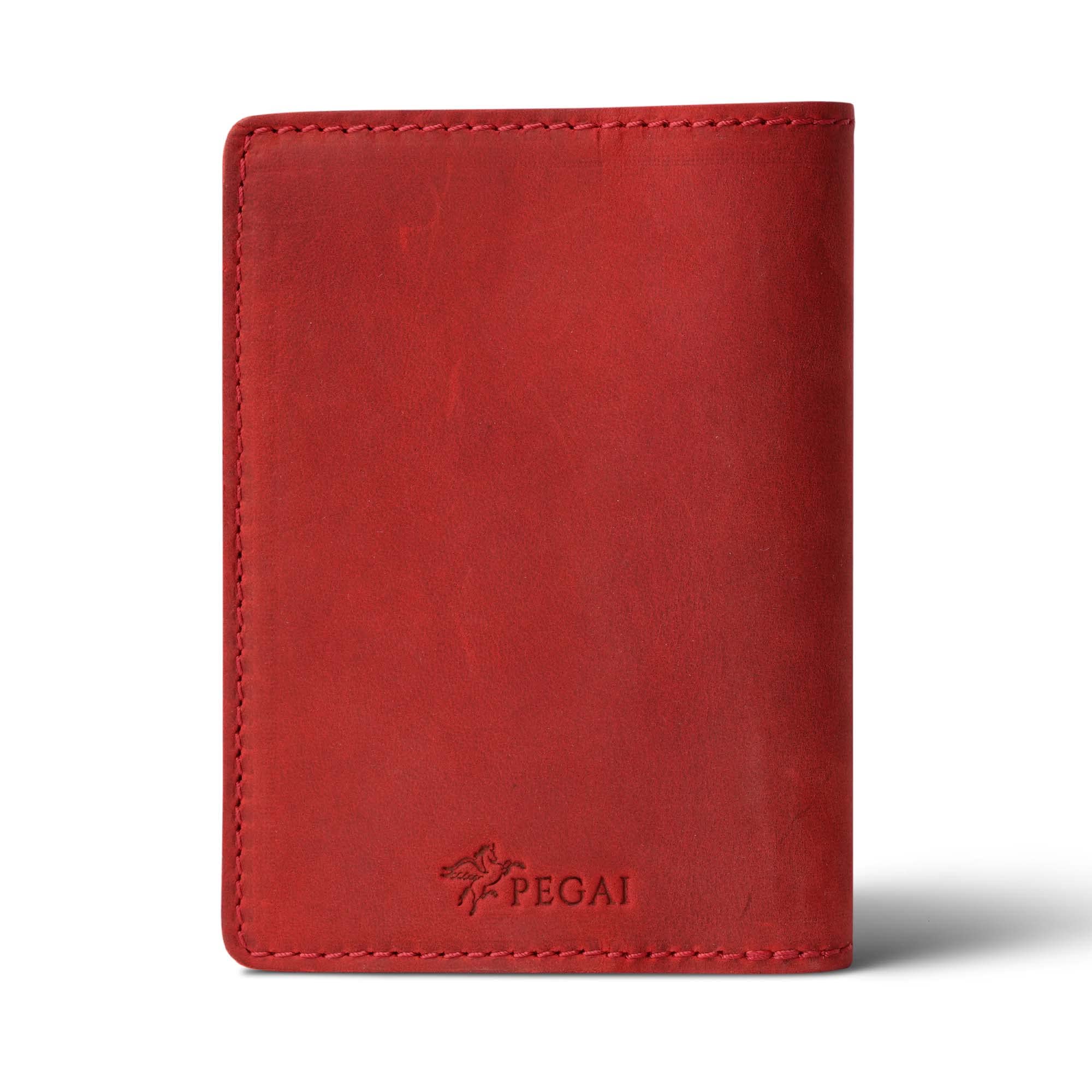 PEGAI Personalized Leather Passport Holder Cover Wallet Travel Essentials | 100% Soft Touch Rustic Travel Wallet Case, International Travel Must Haves | DeKalb (Rose Red)