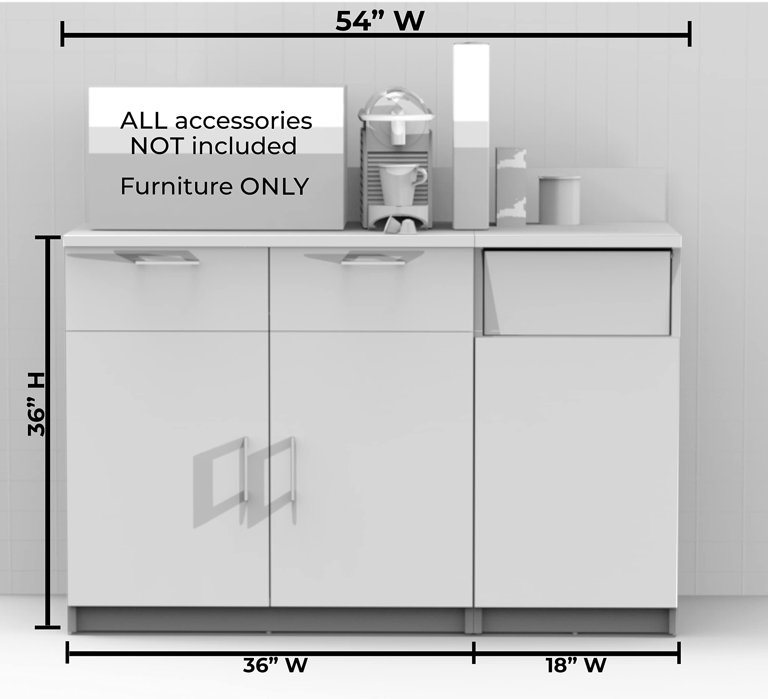 BREAKtime Coffee Break Lunch Room Furniture Buffet Color Espresso - Factory Assembled (NOT RTA) Furniture Items ONLY. Model 4284 2 Piece Group 54 inch Width