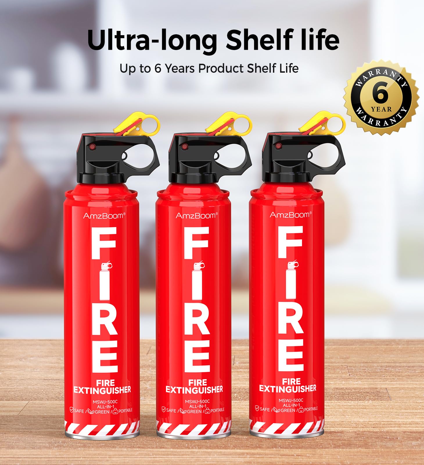 AmzBoom Fire Extinguisher for Home, Car, Kitchen, and Boat 3-Pack with Emergency Survival Kit, Portable Extinguishing Aerosol Spray Compact A, B, C, K – Includes Mounting Brackets for Easy Access.