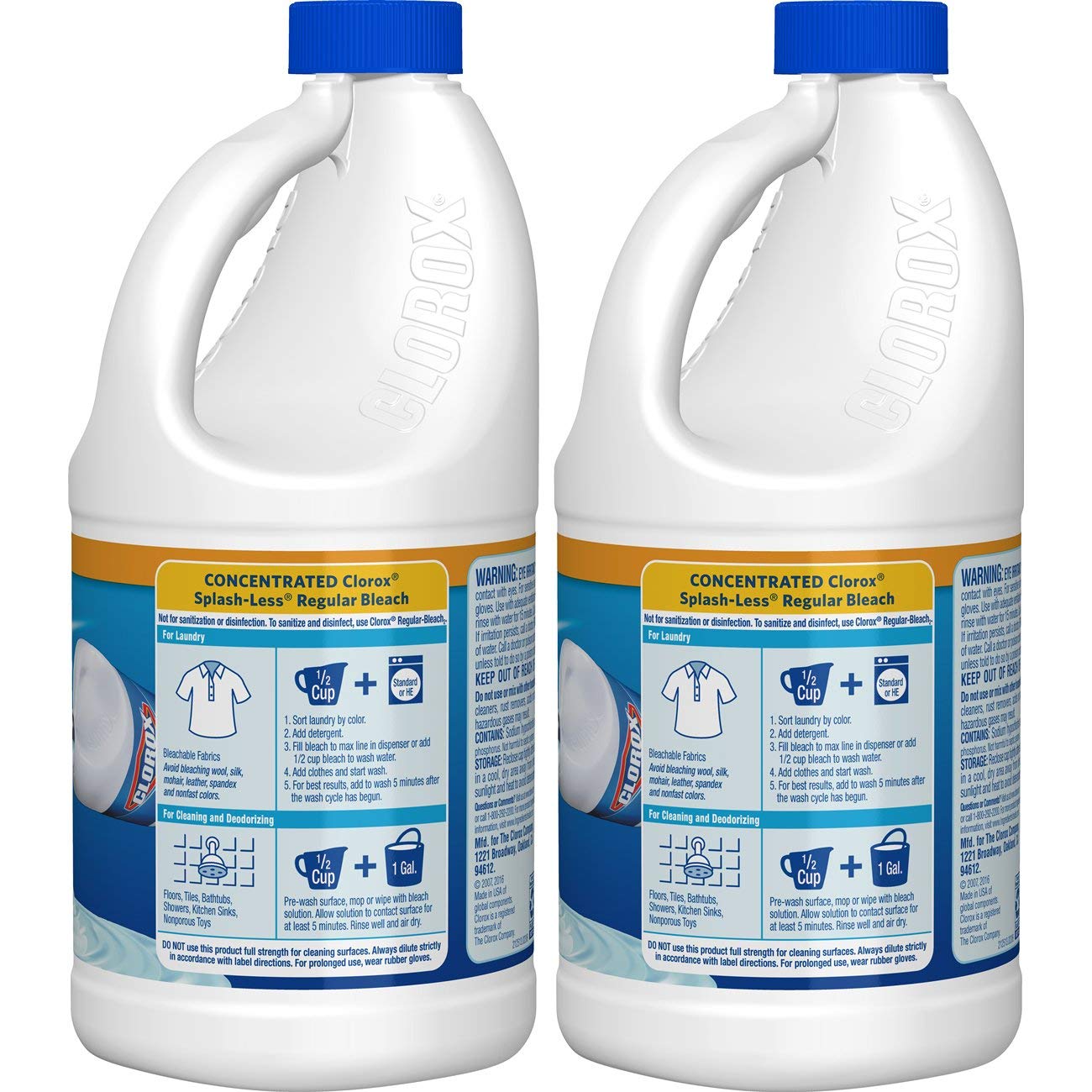 Clorox Splash-Less Bleach, Regular, 2 Pack of 55 fl oz each/ 110 Ounces Total