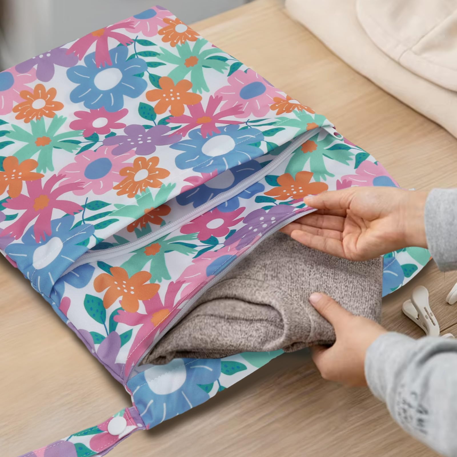 ALVA ALVABABY 3pcs Cloth Diaper Wet Dry Bags Waterproof Reusable with Two Zippered Pockets Travel Beach Pool Daycare Soiled Baby Items Yoga Gym Bag for Swimsuits or Wet Clothes 3L-ZM18A