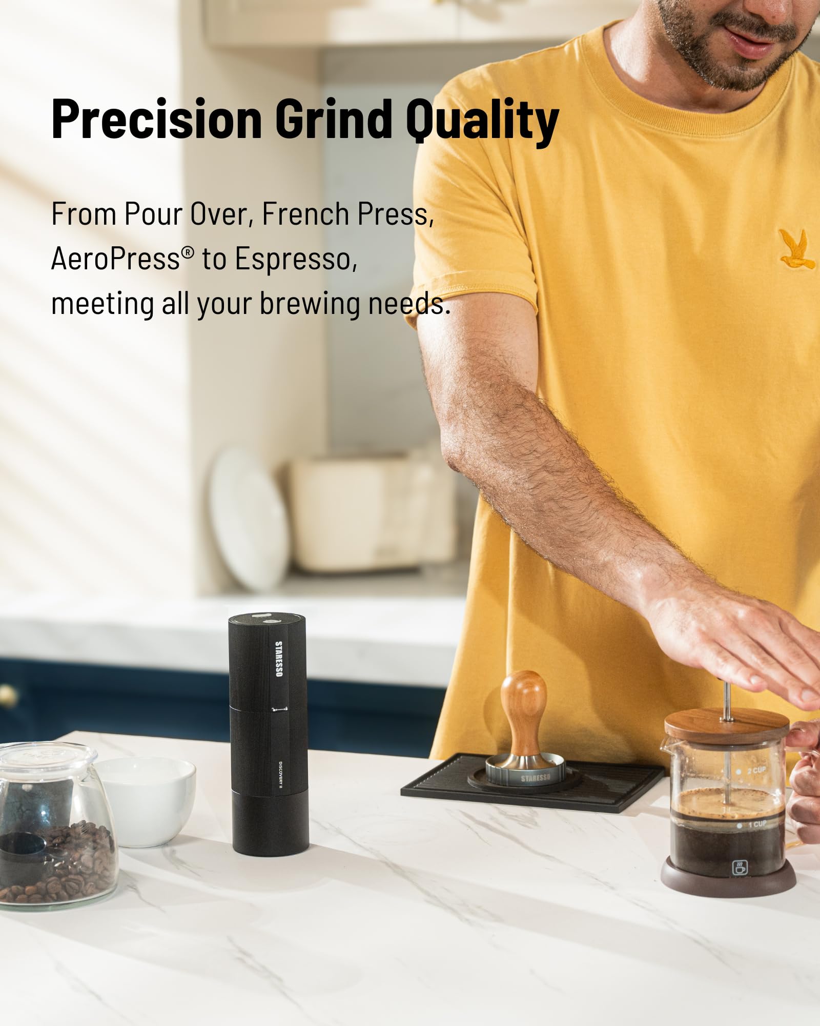 STARESSO Discovery II Electric Coffee Grinder, Coffee Bean Grinder with 48 Adjustable Grind Settings, Stainless Steel Conical Burr, Portable Grinder for Espresso, French Press, Pour Over