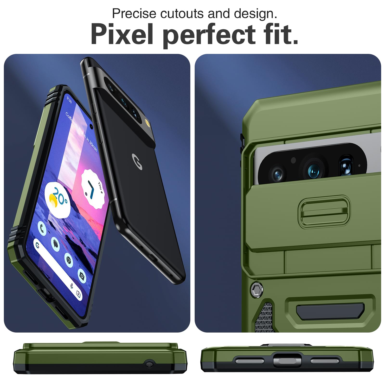 ANTSHARE for Google Pixel 8 Pro Case, [16 FT Military Grade Drop Protection], Slide Cover [Camera Protection] Heavy Duty Shockproof Phone Case for Pixel 8 Pro,Olive Green