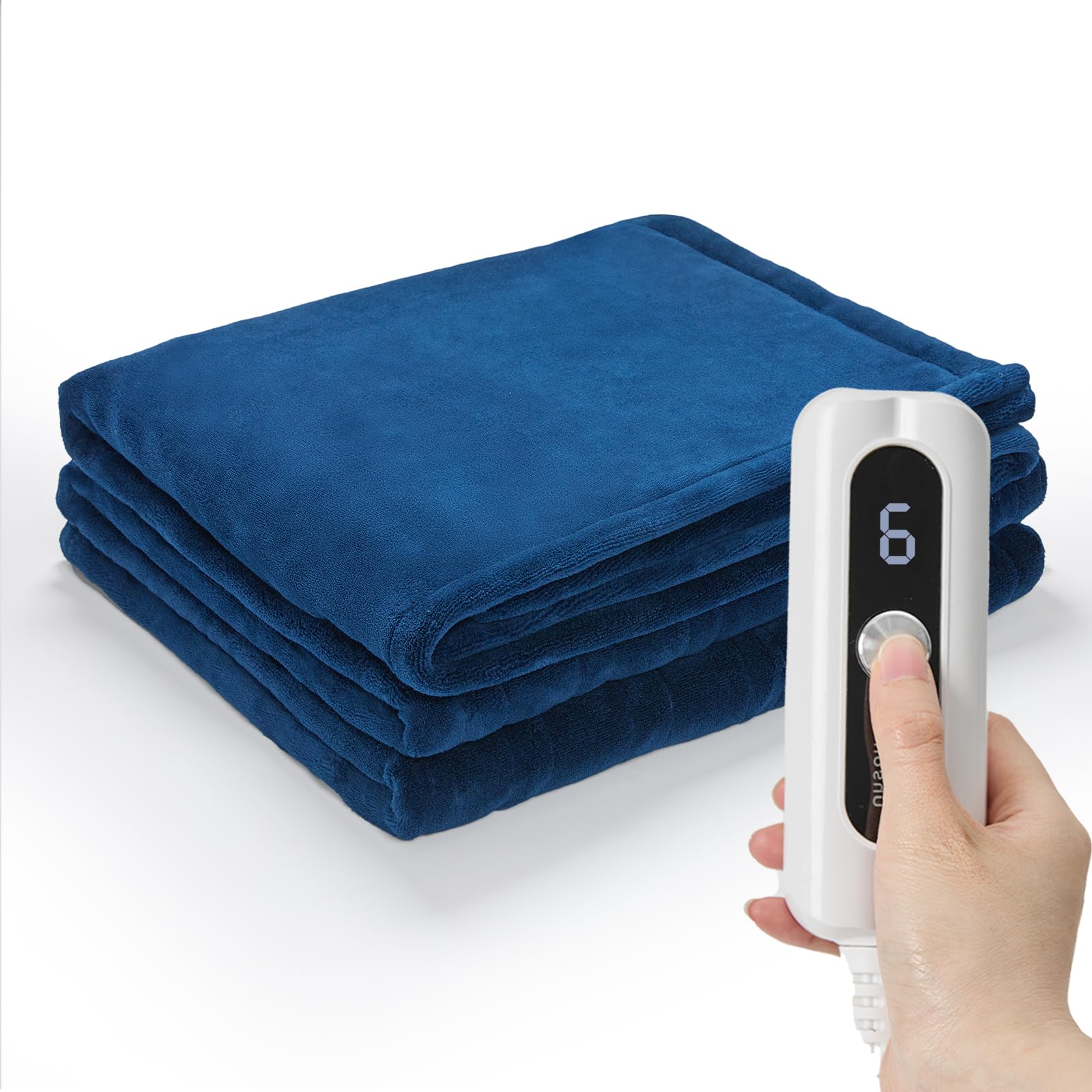 SNUGSUN Heated Blanket Twin Size 62"x 84", Microplush Flannel Electric Blanket, Soft Durable & Anti-Pilling Heating Blanket, Fast Heating ETL & FCC, 6 Heating Levels &10 Hours Auto-Off, Pageant Blue