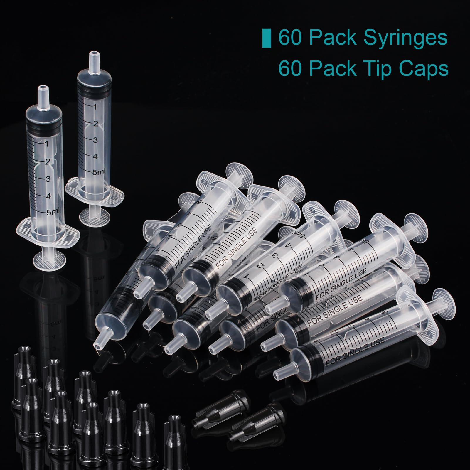 60Pack 5ml Syringe Without Needle - 5 ml Small Plastic Syringes Sterile Individually Packed with Cap for Lab Medicine Student Measuring Liquid and Pet Dog Cat Baby Feeding Oral Colostrum ( 5cc /ml )