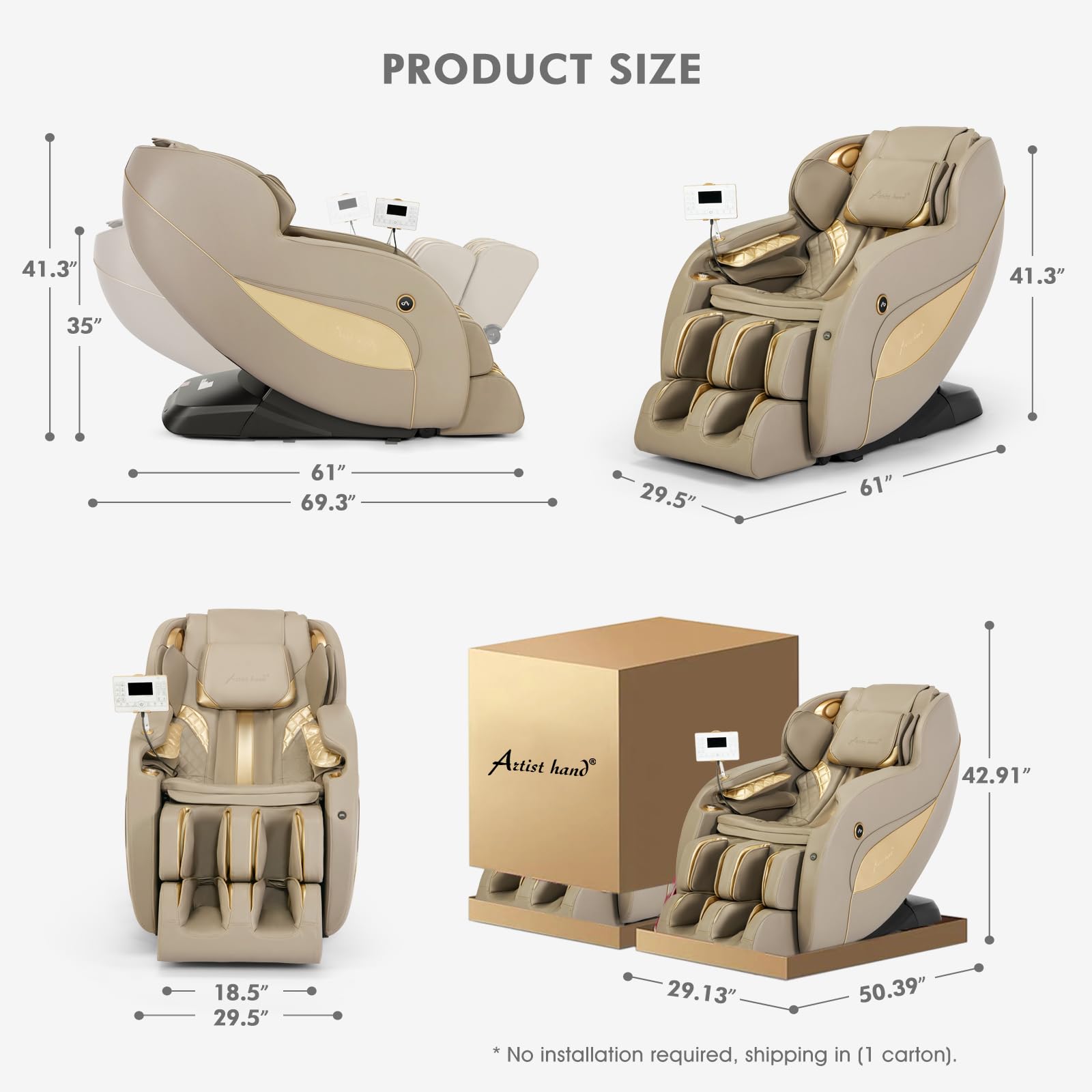 Artist hand Massage Chair Full Body, SL Track Zero Gravity Massage Chair Recliner with 12 Modes, Bluetooth, Body Scan, Foot Roller & Airbags Massage, AI Voice Control (Khaki)