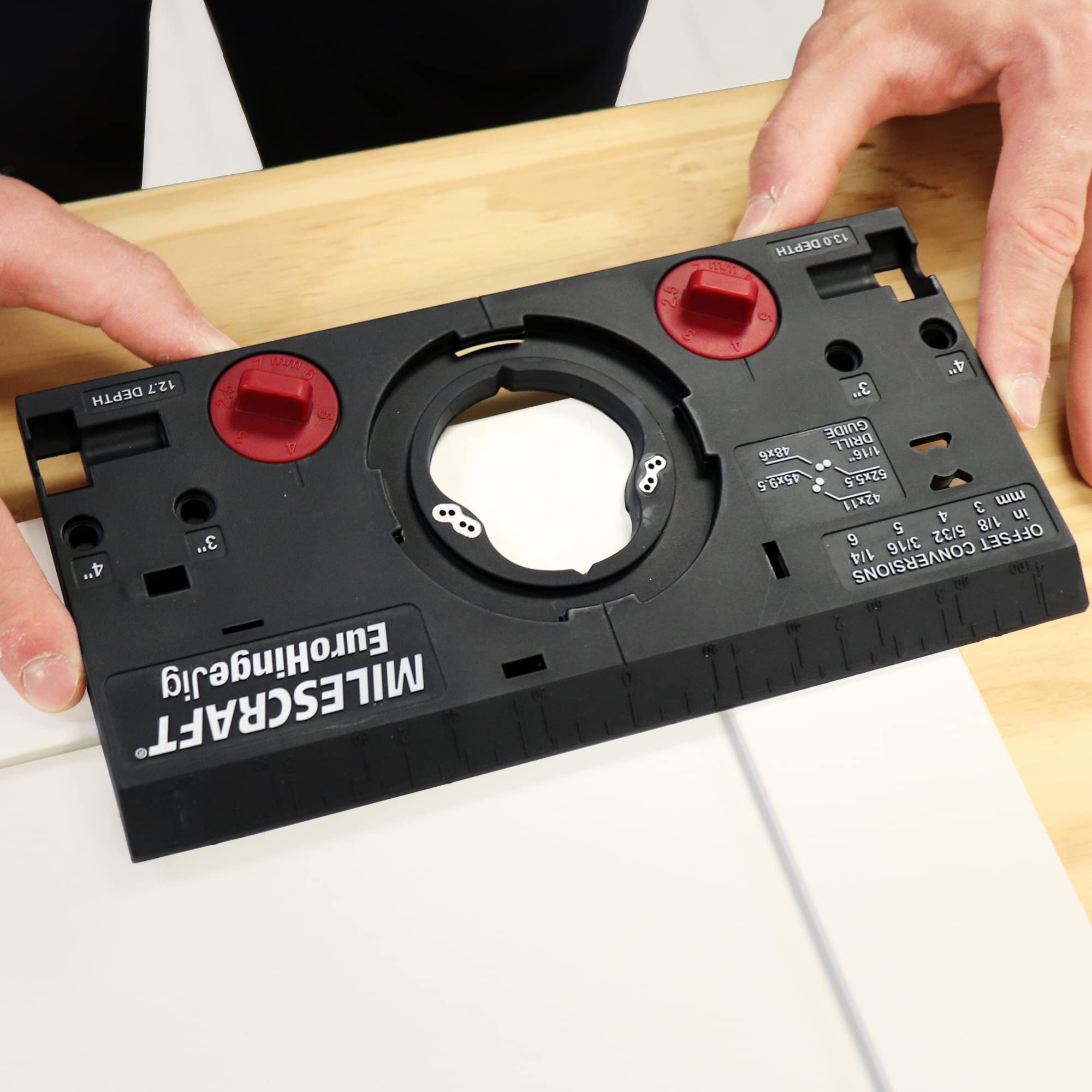 Milescraft 1342 Euro Hinge Jig – Concealed Hinge Jig, Drilling Guide, Drill Guide Jig for Framed and Frameless Cabinets. Metal Drill Guide Produces Perfect Hinge Holes. 35 mm Forstner Bit Included