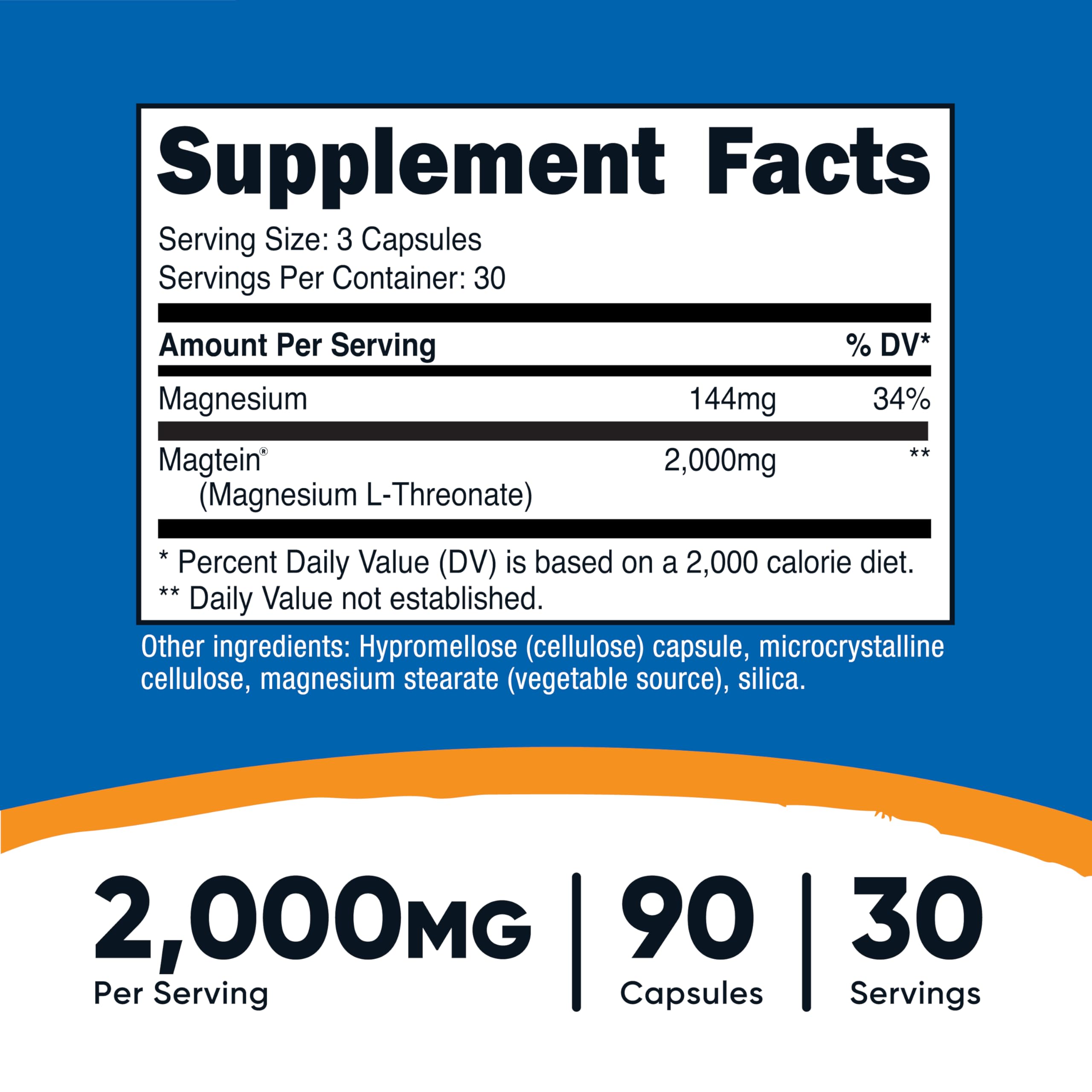 Nutricost Magtein Magnesium L-Threonate 2,000mg, 90 Capsules - Gluten Free, Vegetarian, 30 Servings