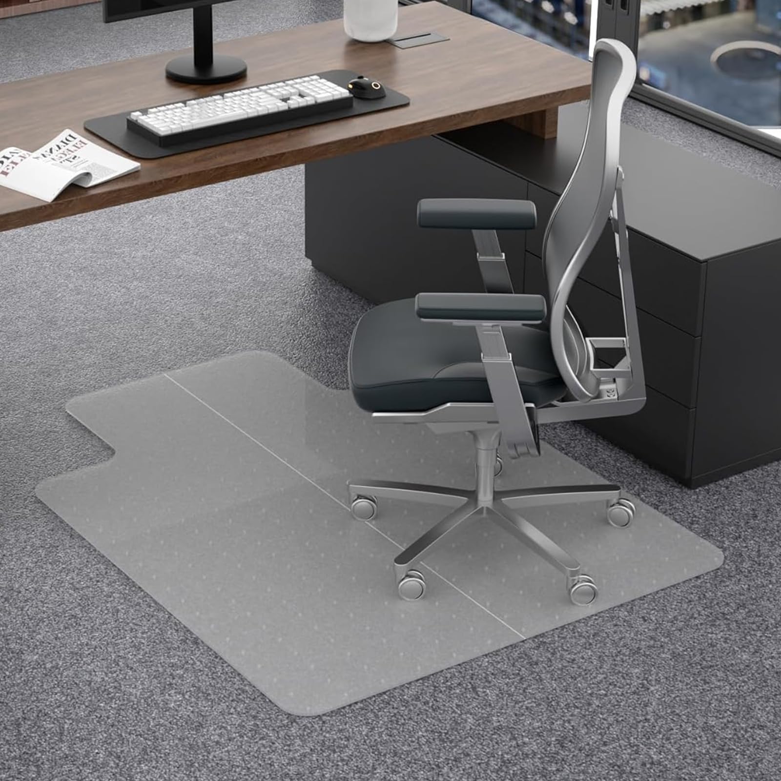 FOYKUED Foldable Office Chair Mat for Carpet with Lip (36x48, PP, Milk White)