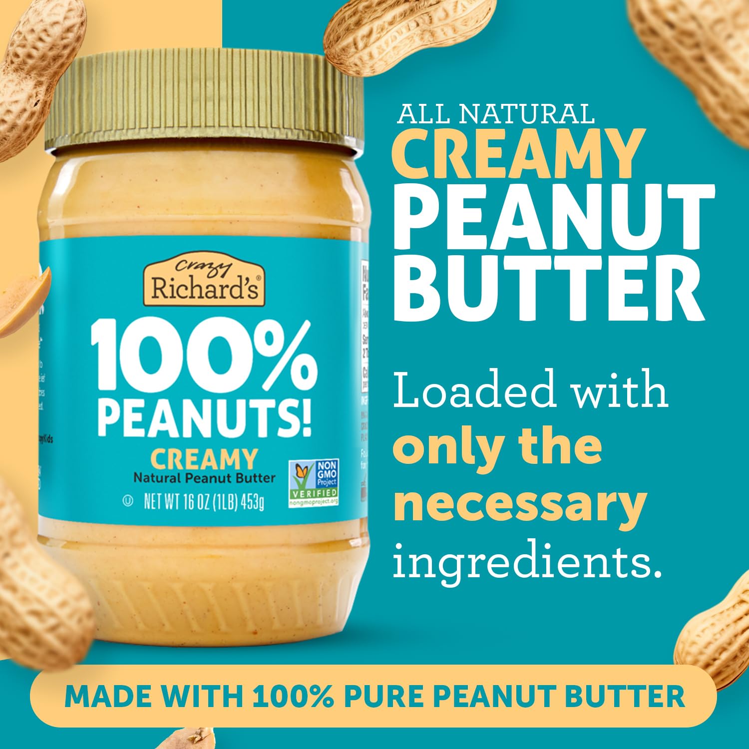 Crazy Richard's 100% All-Natural Vegan Creamy & Crunchy Peanuty Butter with No Added Sugar and Non-GMO Variety Pack (16 Ounce, Pack of 2)