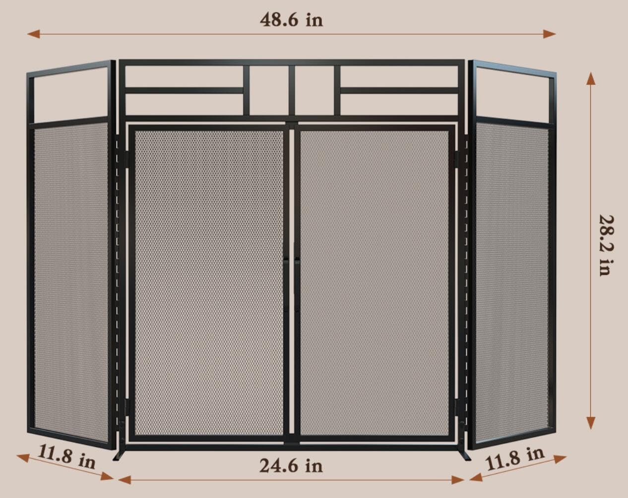 Fire Beauty 3-Panel Folding Fireplace Screen with Magnetic Hinged Doors, Solid Wrought Iron Panels Fire Spark Guard