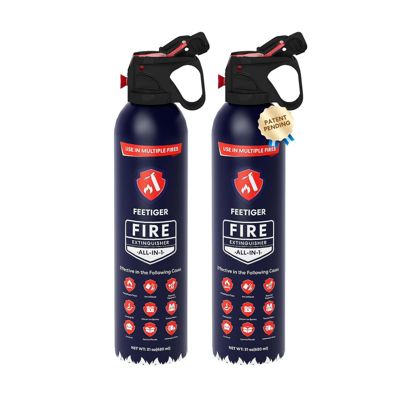 Feetiger Compact All-in-1 Fire Extinguisher, 2-Pack - Portable, Small & Easy Storage for Home, Kitchen, Car, Garage, RV, Truck, Boat, Camping - Multi-Purpose Fire Spray