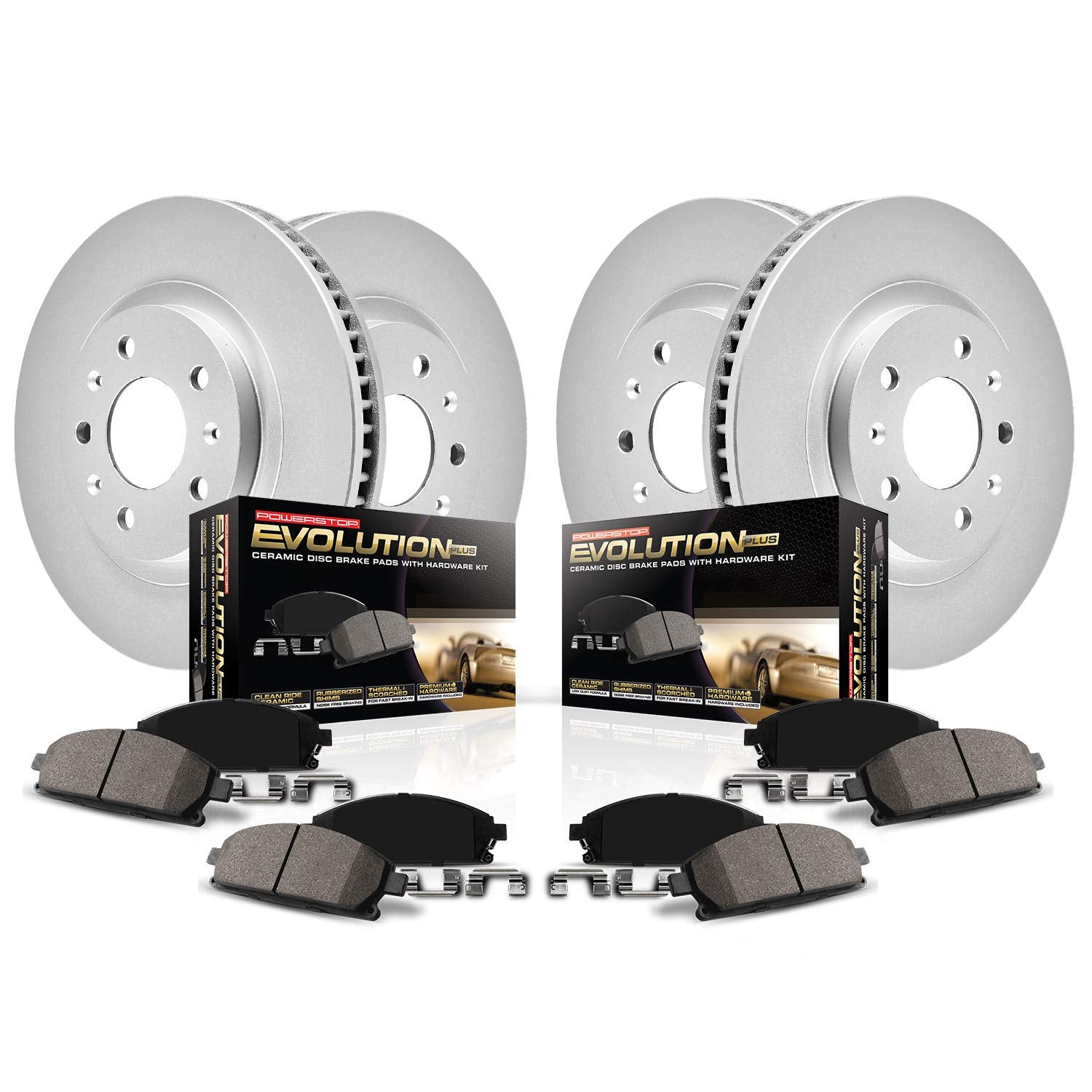 Power Stop CRK6931 Coated Brake Rotor and Ceramic Brake Pads- Front & Rear