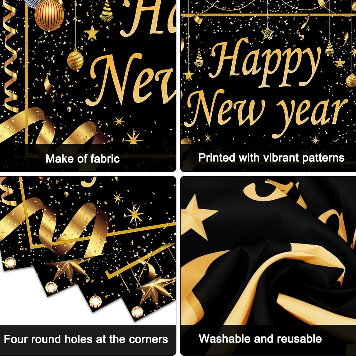 New Years Eve Party Supplies 2025, 40PCS Happy New Year Decorations Black Gold Happy New Years Banner Backdrop New Years Decorations 2025 Number Foil Confetti Balloons Door Banner NYE Decorations 2025