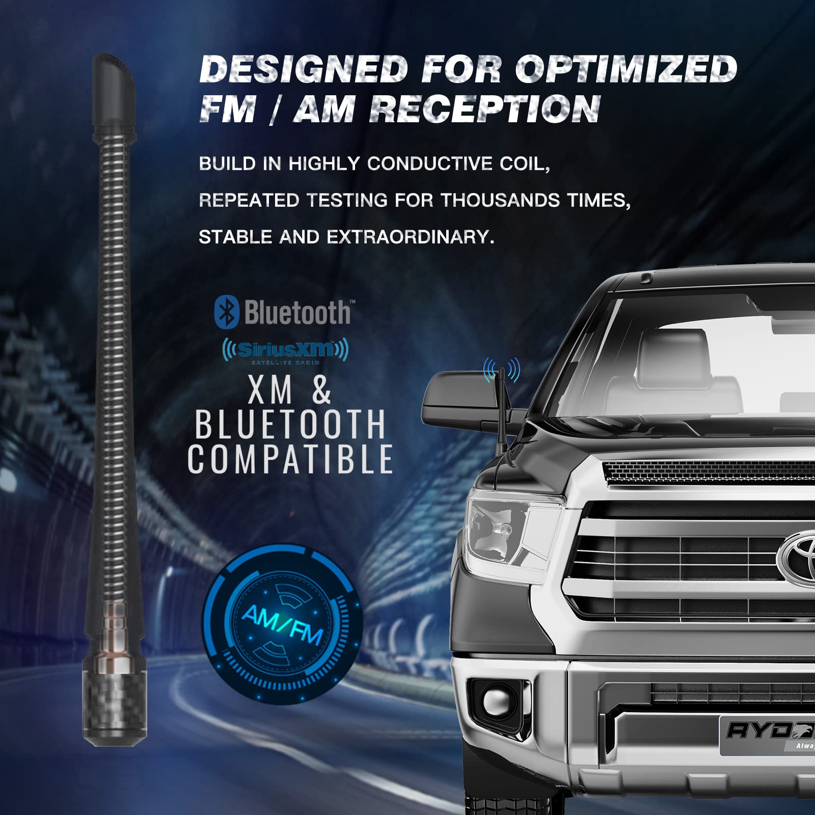 RYDONAIR Antenna Compatible with Toyota Tundra 2000-2024 & Toyota Tacoma 1995-2015 | 7 inches Flexible Rubber Antenna Replacement | Designed for Optimized FM/AM Reception