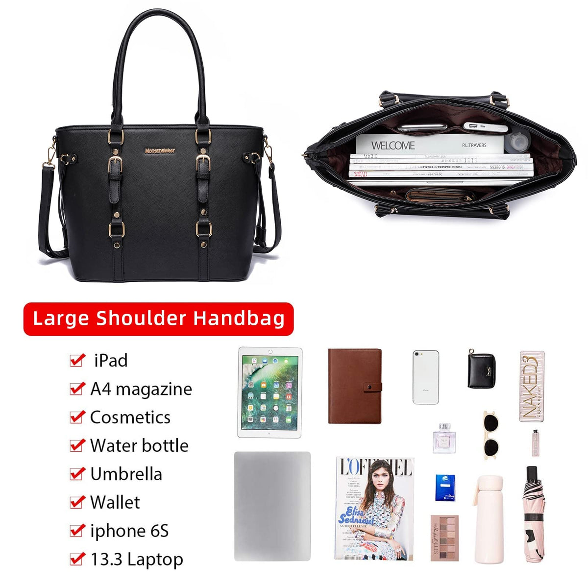 Montana West Purses and Handbags for Women Tote Purse and Wallet Set Shoulder Satchel Bag for Women 3pcs MWC3-C032WBK