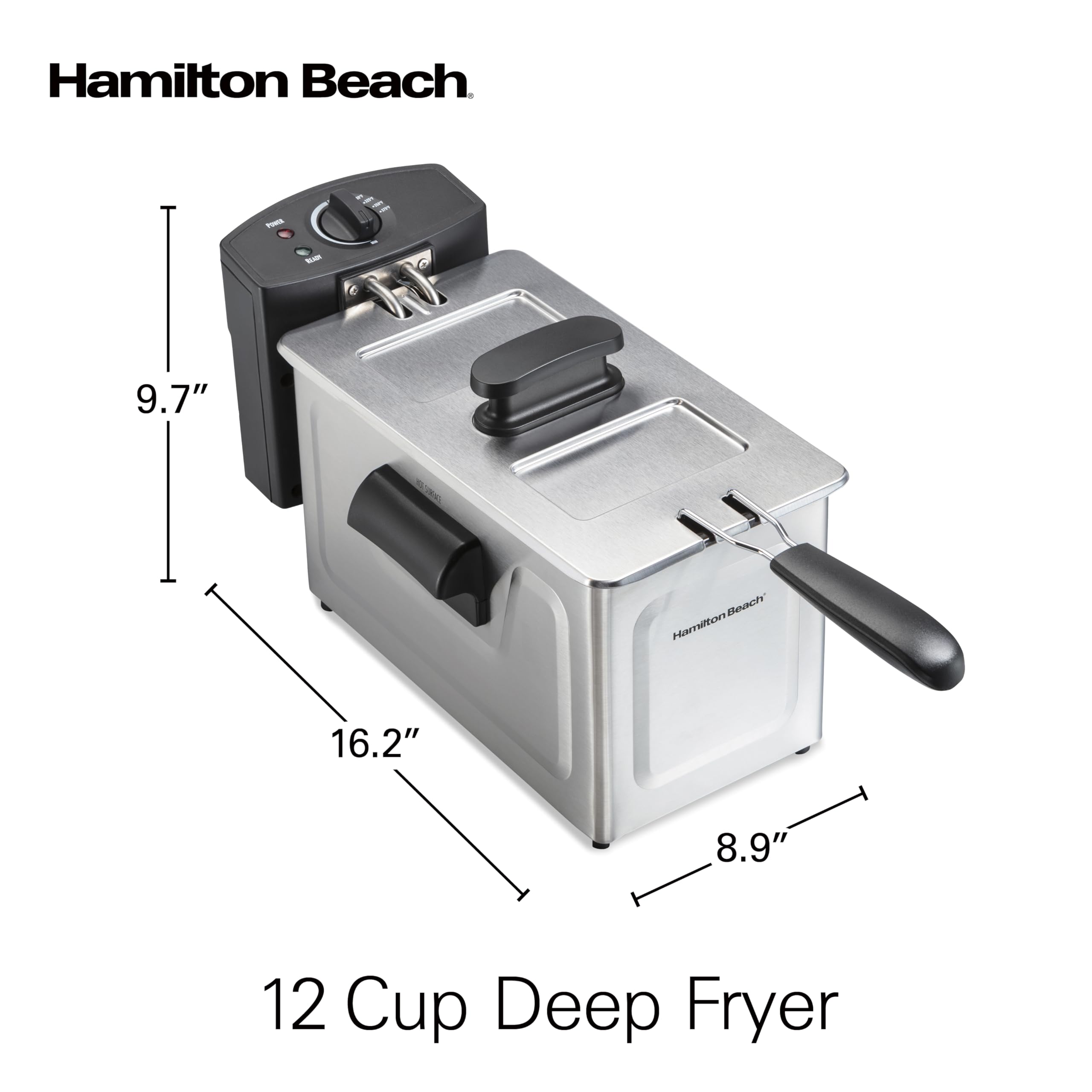 Hamilton Beach 35032 Professional Style Electric Deep Fryer, Frying Basket with Hooks, 1500 Watts, 3 Liters, Stainless Steel