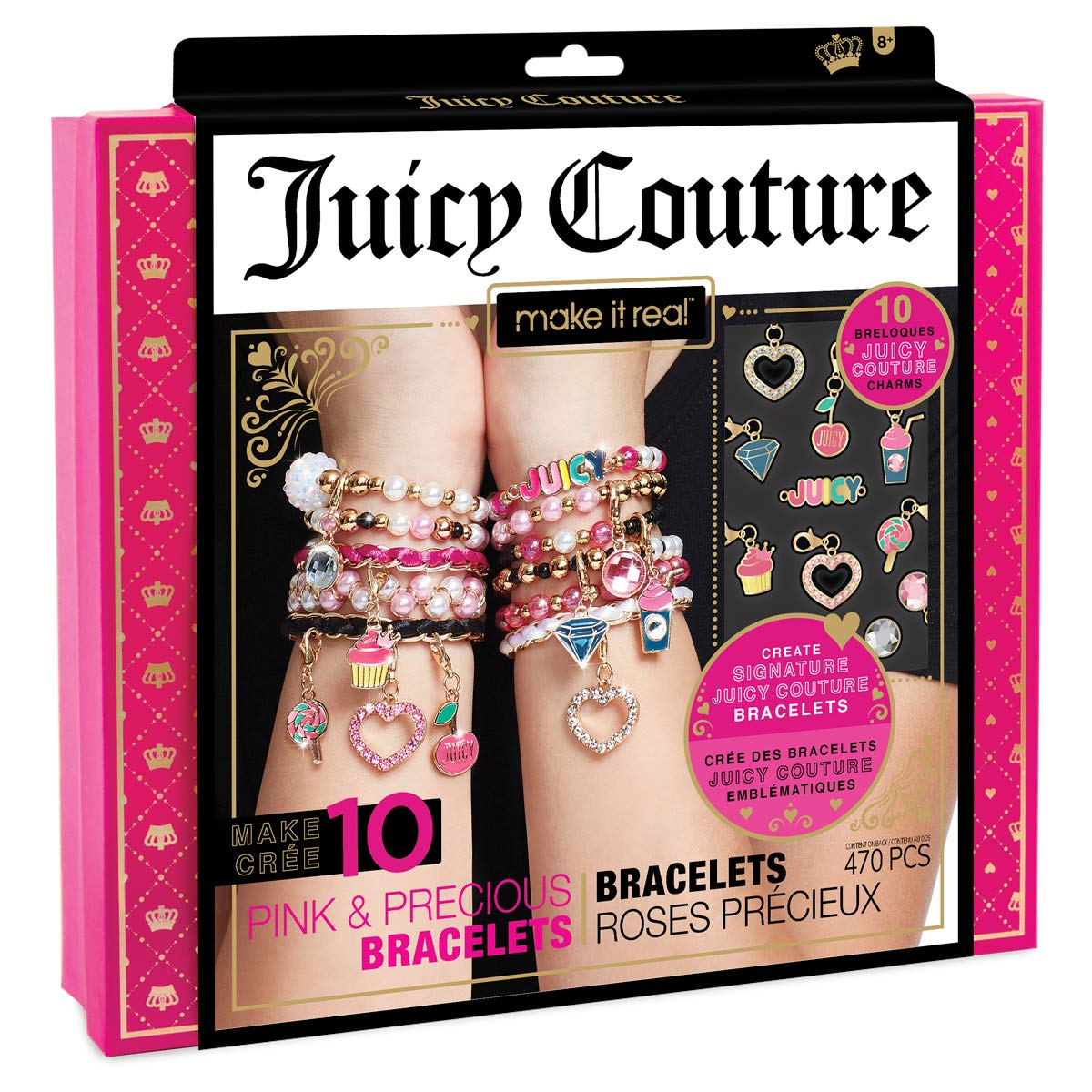 Make it Real - Juicy Couture Pink and Precious Bracelets - DIY Charm Bracelet Kit with Beads for Tween Jewelry Making - Jewelry Making Kit for Girls