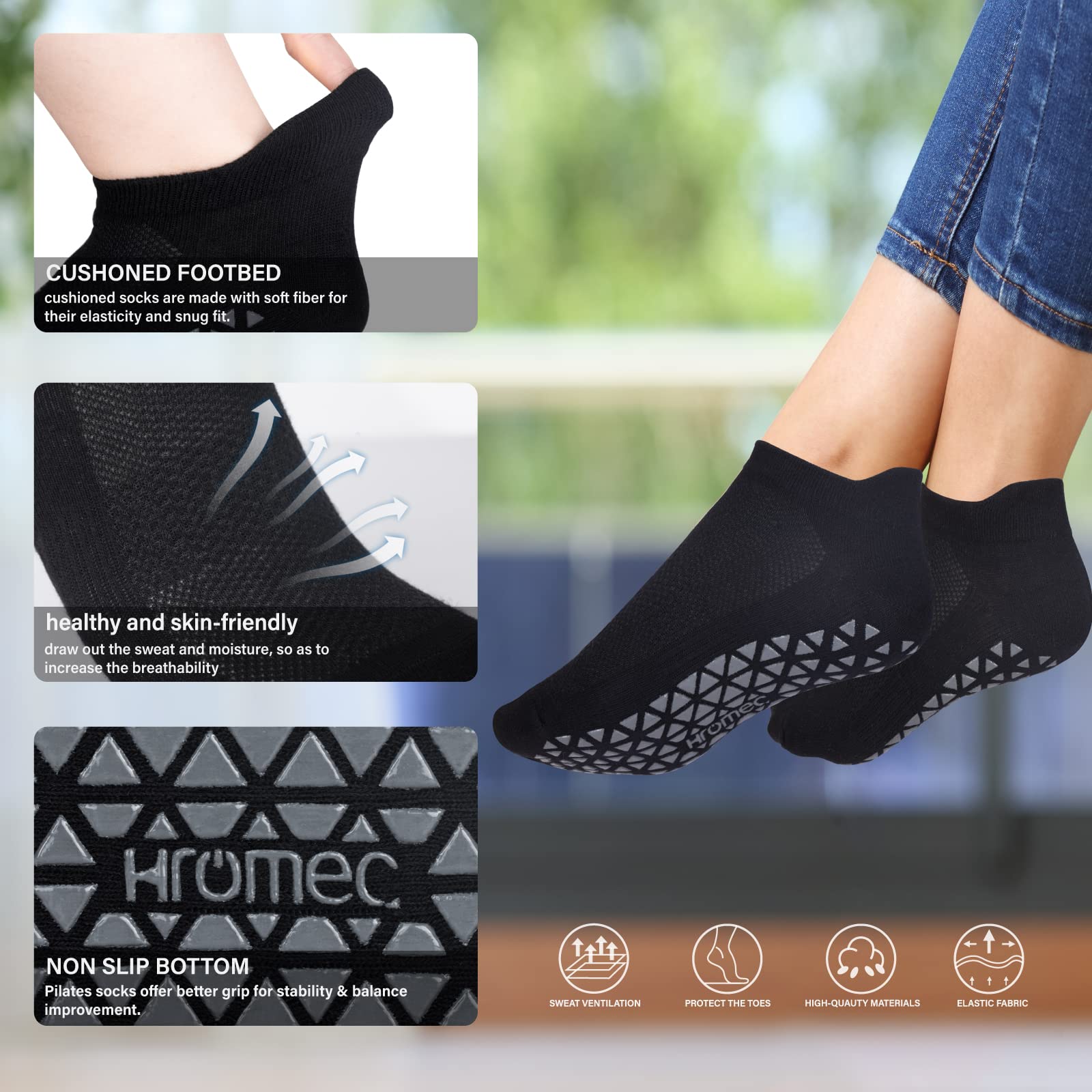 Non Slip Yoga Socks with Grips for Pilates, Ballet, Barre, Barefoot,Bikram,Hospital Anti Skid Socks for Women and Men