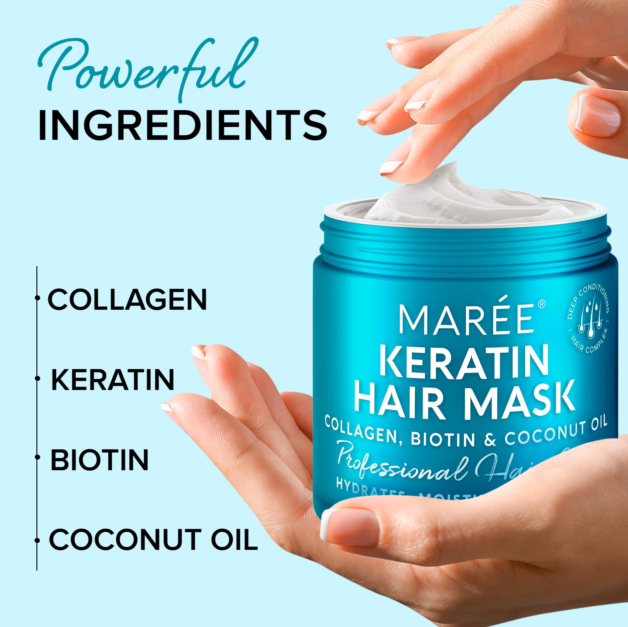 MAREE Hair Mask for Damaged Hair - Keratin Hair Treatment Conditioner - Extremely Deep Conditioning Hair Mask for Dry Damaged Hair and Growth, Hydrating and Repair, Keratina Mascarilla Para el Cabello