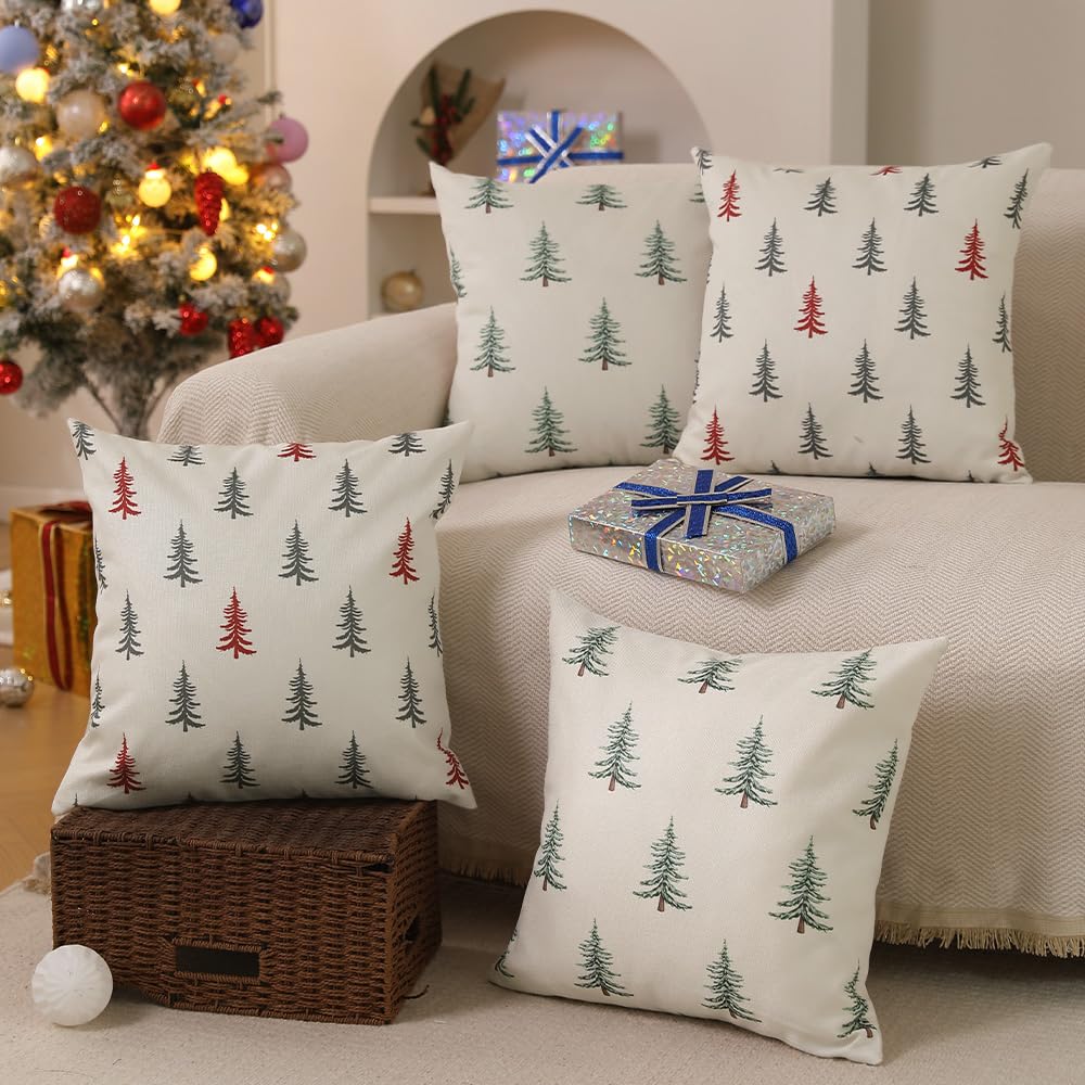 DFXSZ Christmas Pillow Covers 18x18 inch Set of 2 Christmas Tree Decorative White Throw Pillow Covers Winter Famliy Decoration for Home Couch TH-30B18