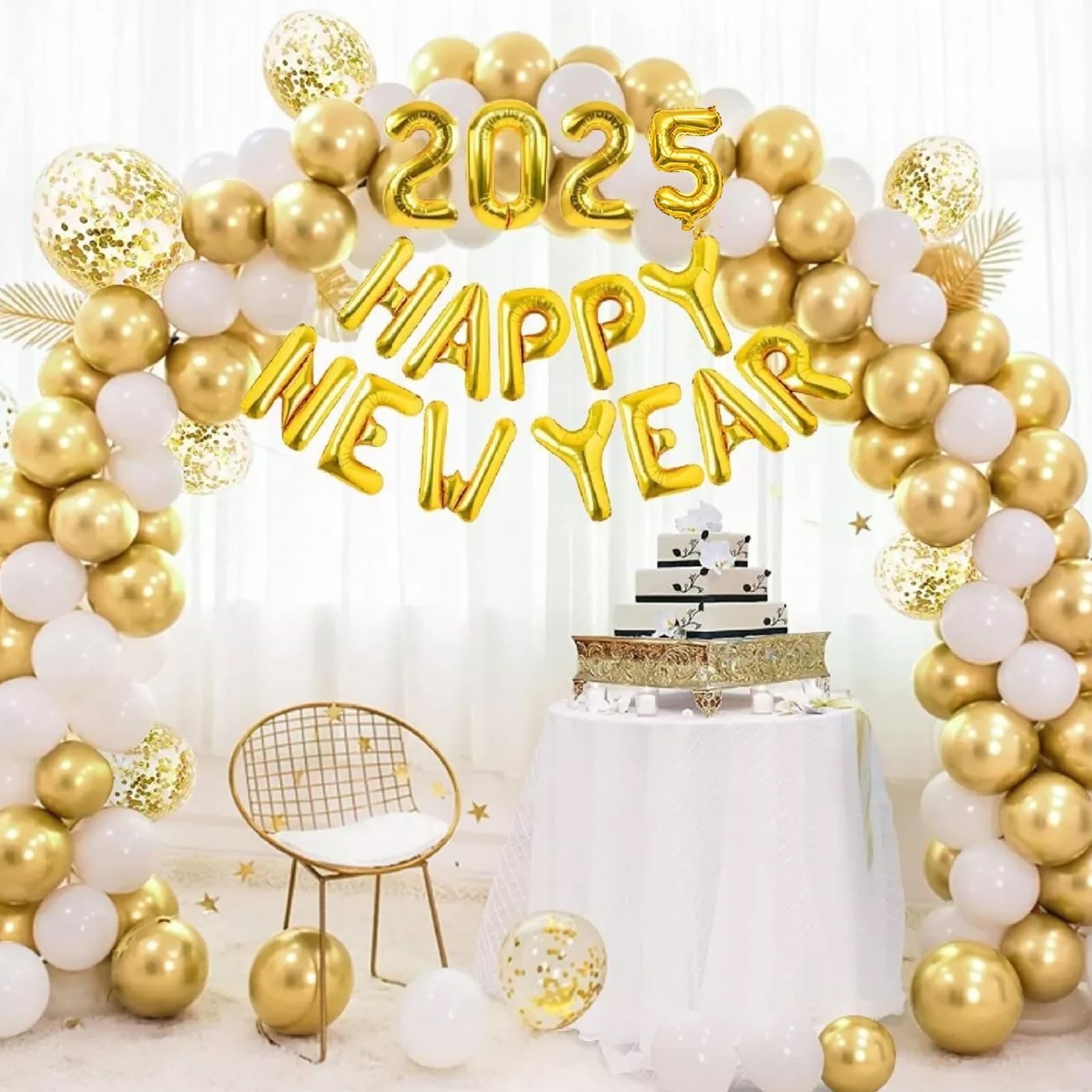 Happy New Year Balloons,16 Inch Gold Foil New Years Decorations 2025 Balloon NYE Letters Balloons Banner New Years Eve Party Supplies 2025 Happy New Year Decorations 2025 New Years Eve Balloons 2025