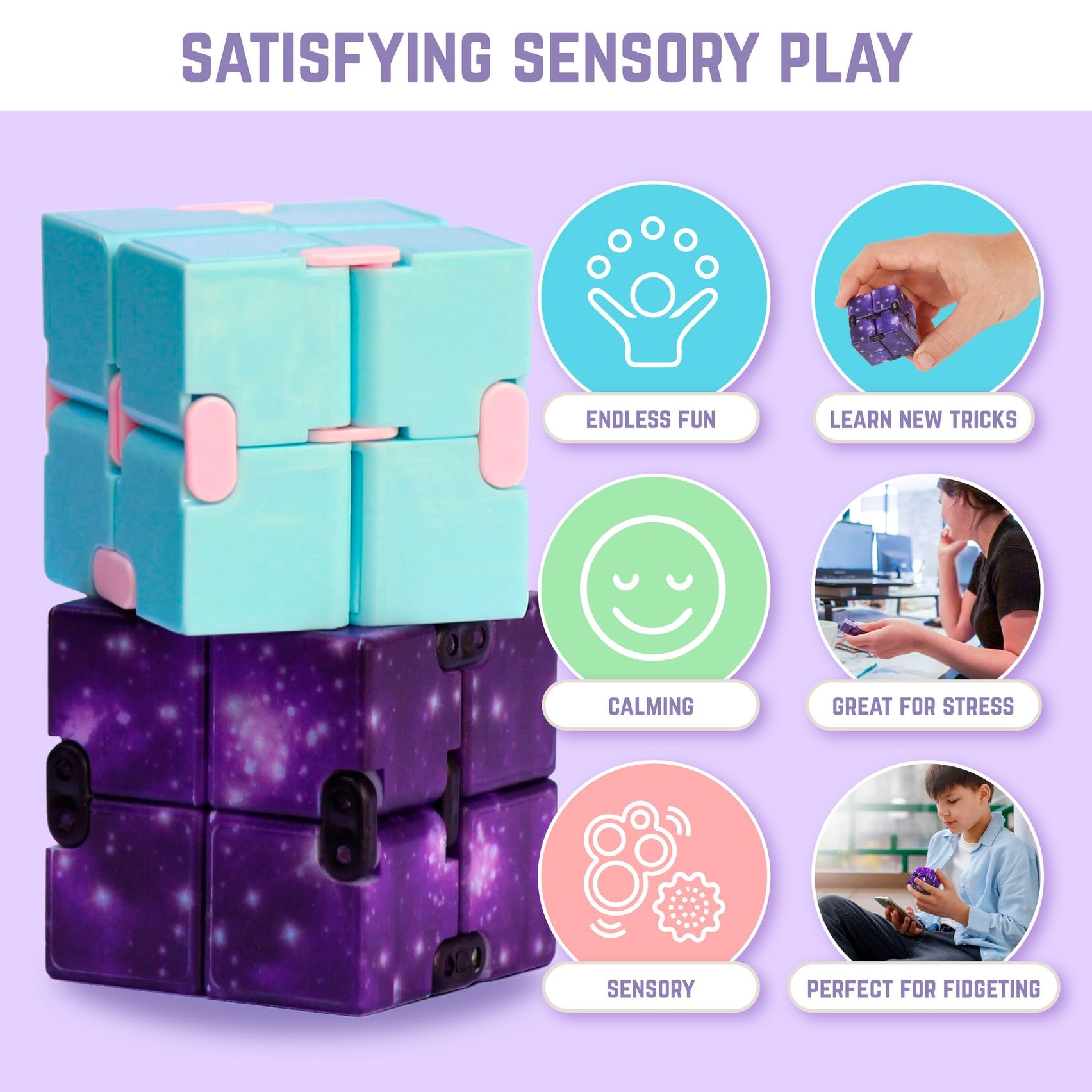 BunMo Sensory Bundle | Infinity Cube & Spiky Sensory Fidget Rings | Perfect Sensory Fidget Toy for Adults and Teens 14+ | Fidgets for Adults | Travel Toys | Gifts for Teenage Boys