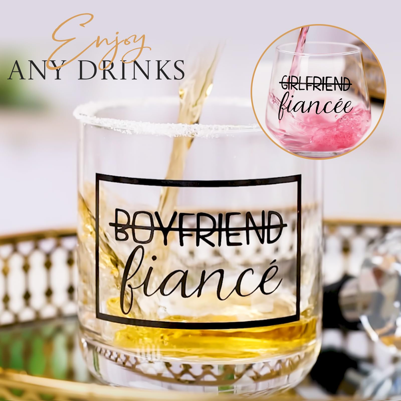 Engagement gifts for couples gifts for Newly Engaged,Christmas Engagement Gifts for Her Fiance Fiancee wine glasses for Women,Mr Mrs Gifts engaged gifts for Bridal,Women Engagement Gifts