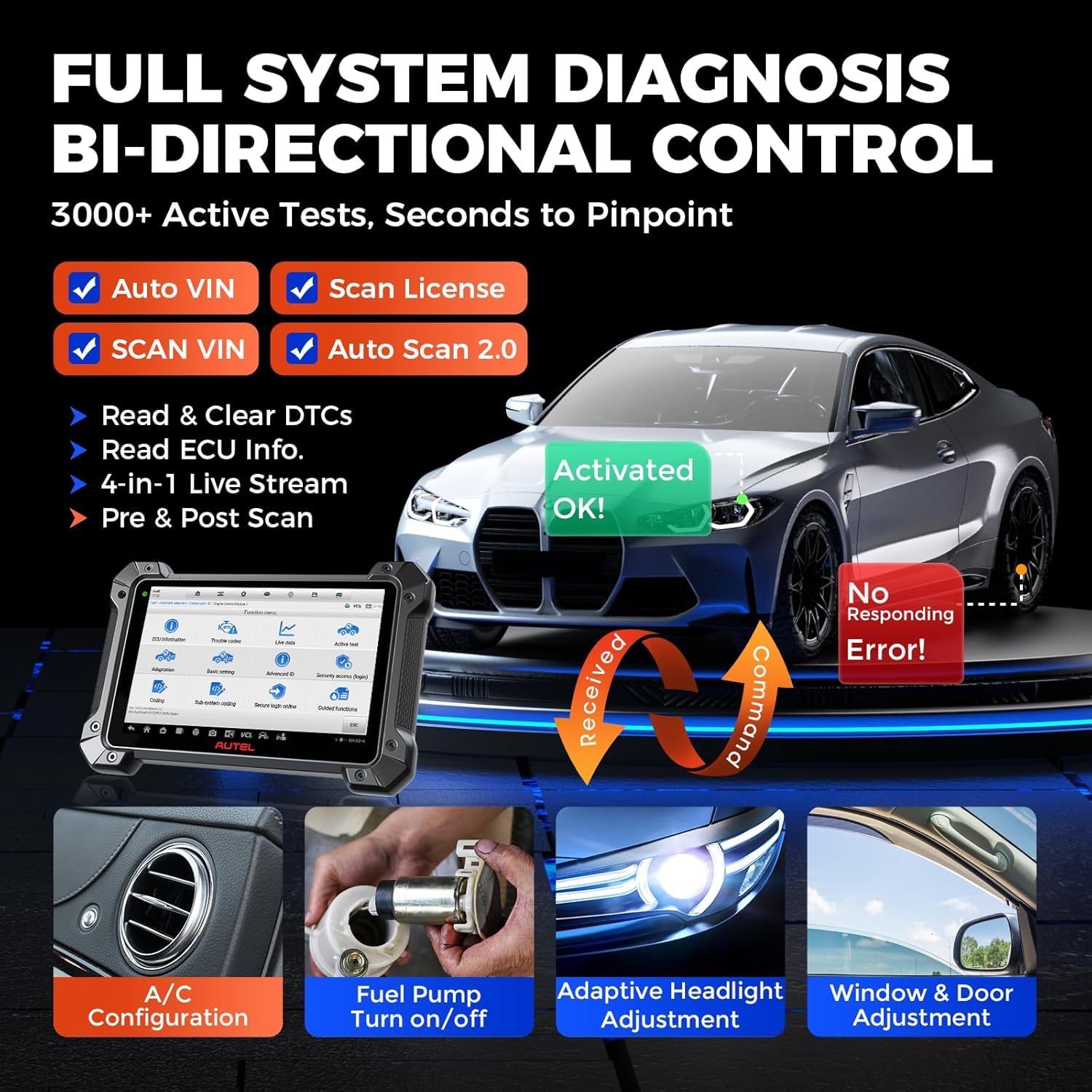 Autel MaxiCOM MK908 Pro II MK908P II: 2025 J2534 Reprogramming Tool as Elite II PRO, MSUltra MS919, 38+ Service, Bidirectional, Level-Up of MS908S Pro Elite with J2534 Pass-Thru, AutoScan 2.0, OS 10