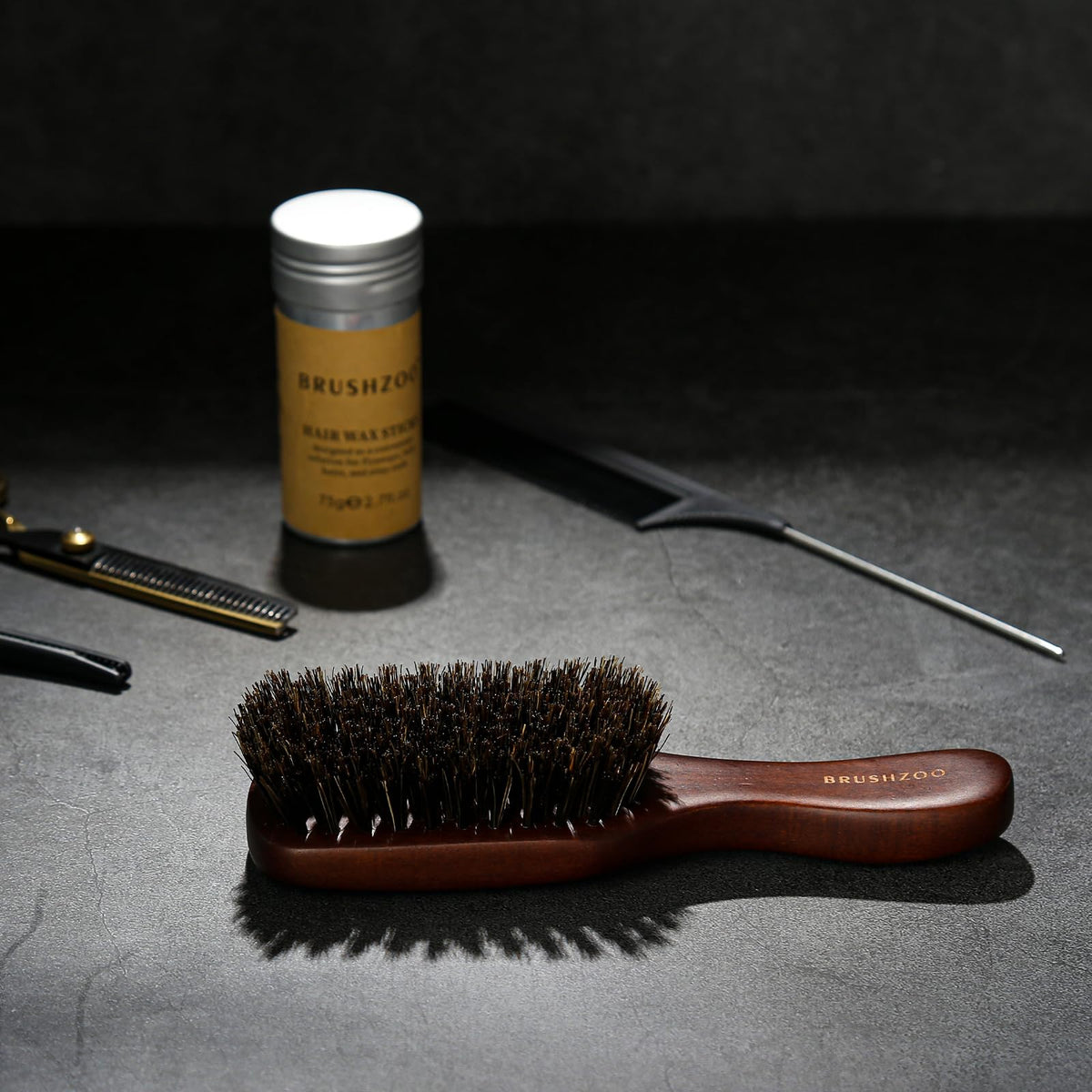 O BRUSHZOO Beard Brush for Men Smooths Softens Beard and Exfoliates Skin and Scalp, 100% Boar Bristle Beard Brush for Berad & Short Hair Detangle add Natural Shine