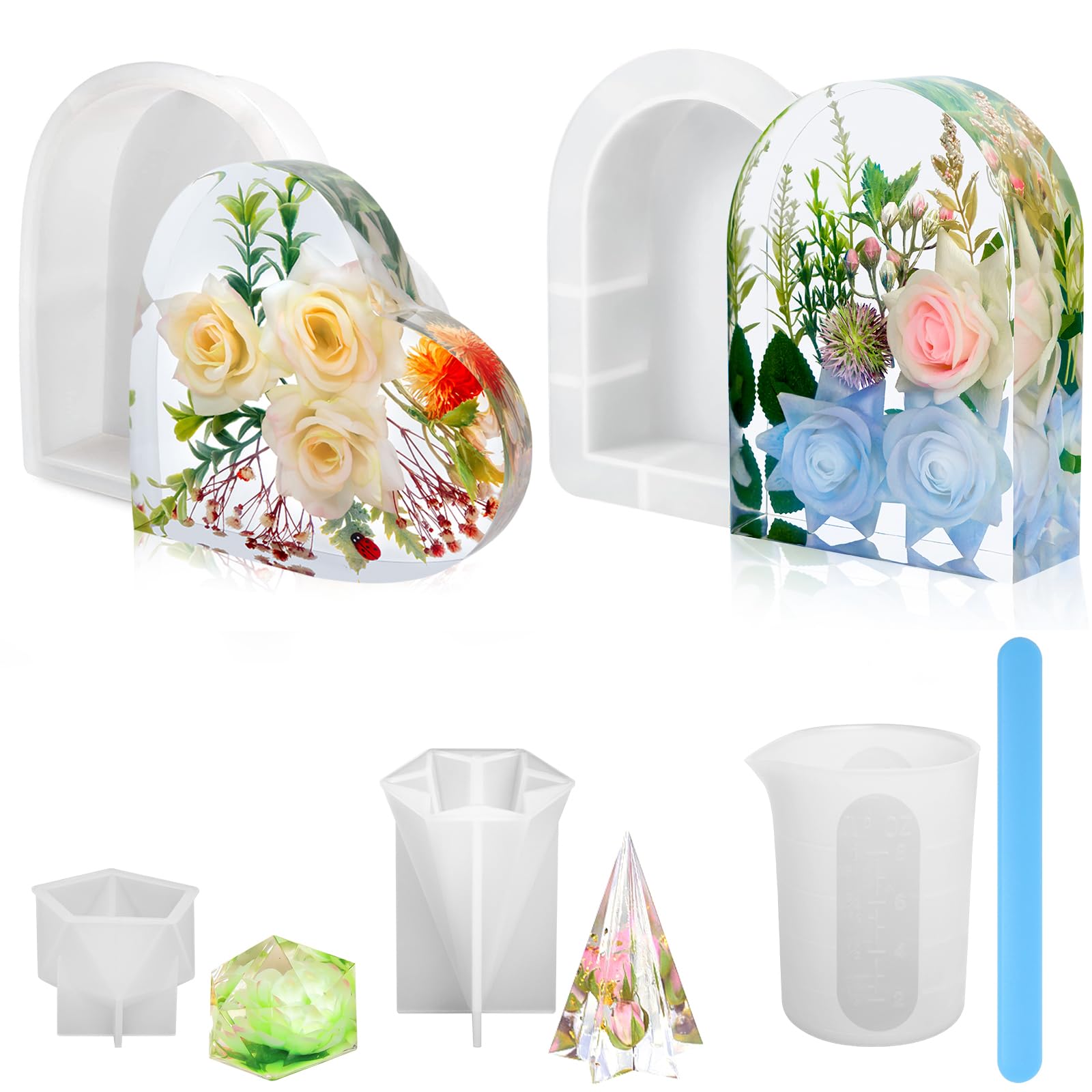 YOILES Resin Molds Silicone,Epoxy Resin Casting Craft Mold for Flower Preservation Bookends DIY Art (Large, Arch+Heart)